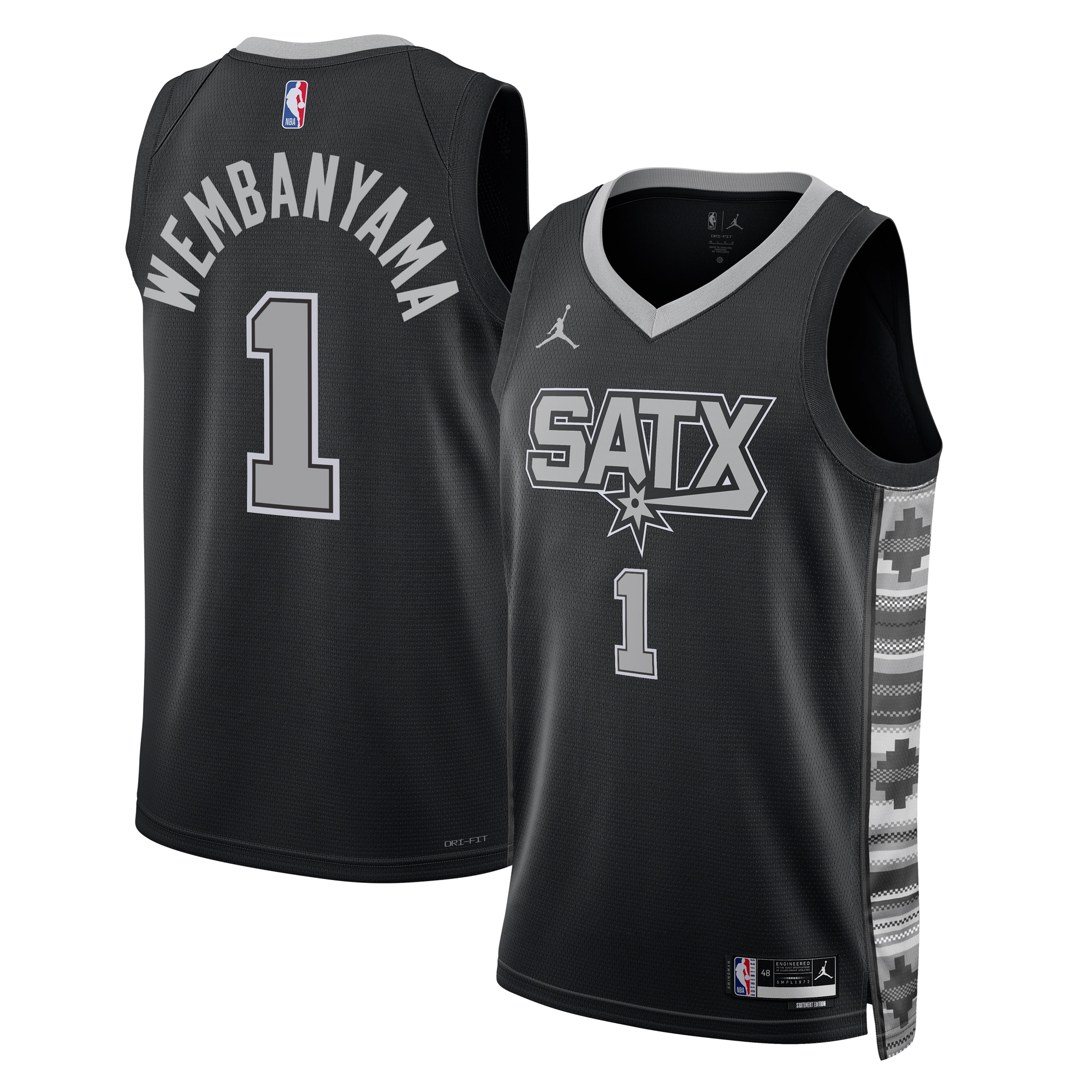 San Antonio Spurs Jordan Statement Swingman Jersey 2023 NBA Draft First Round Pick - Black - Victor Wembanyama - Unisex - JS317 