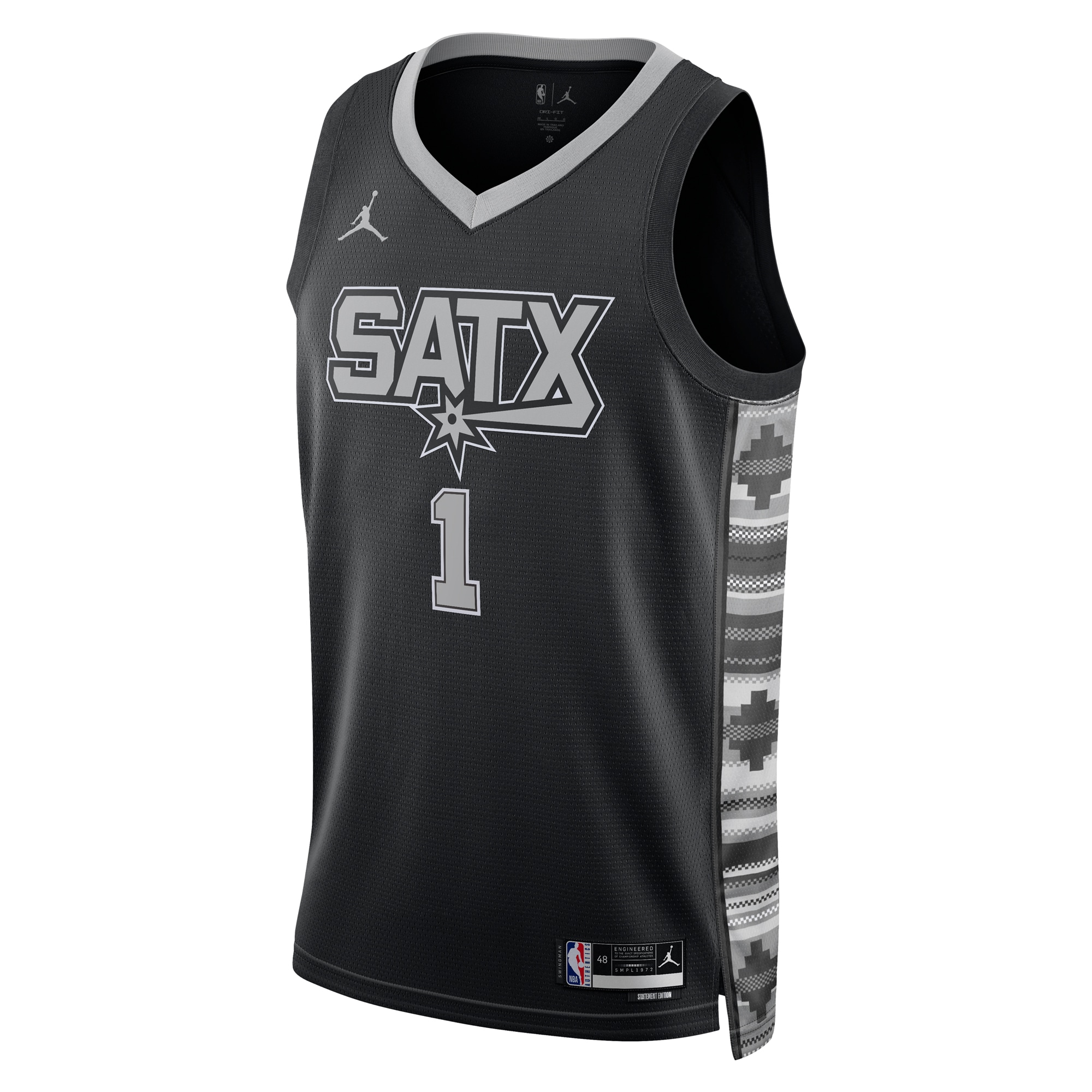 Alternative view of San Antonio Spurs Jordan Statement Swingman Jersey 2023 NBA Draft First Round Pick - Black - Victor Wembanyama - Unisex - JS317 