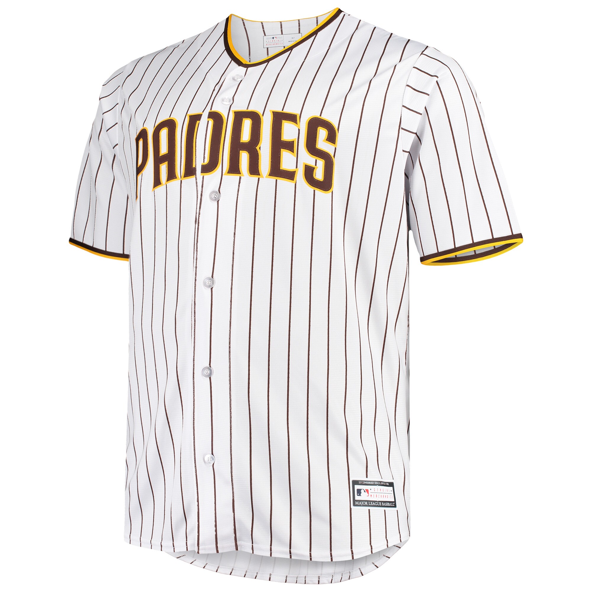 Alternative view of San Diego Padres Big & Tall Home Replica Team Jersey - White/brown