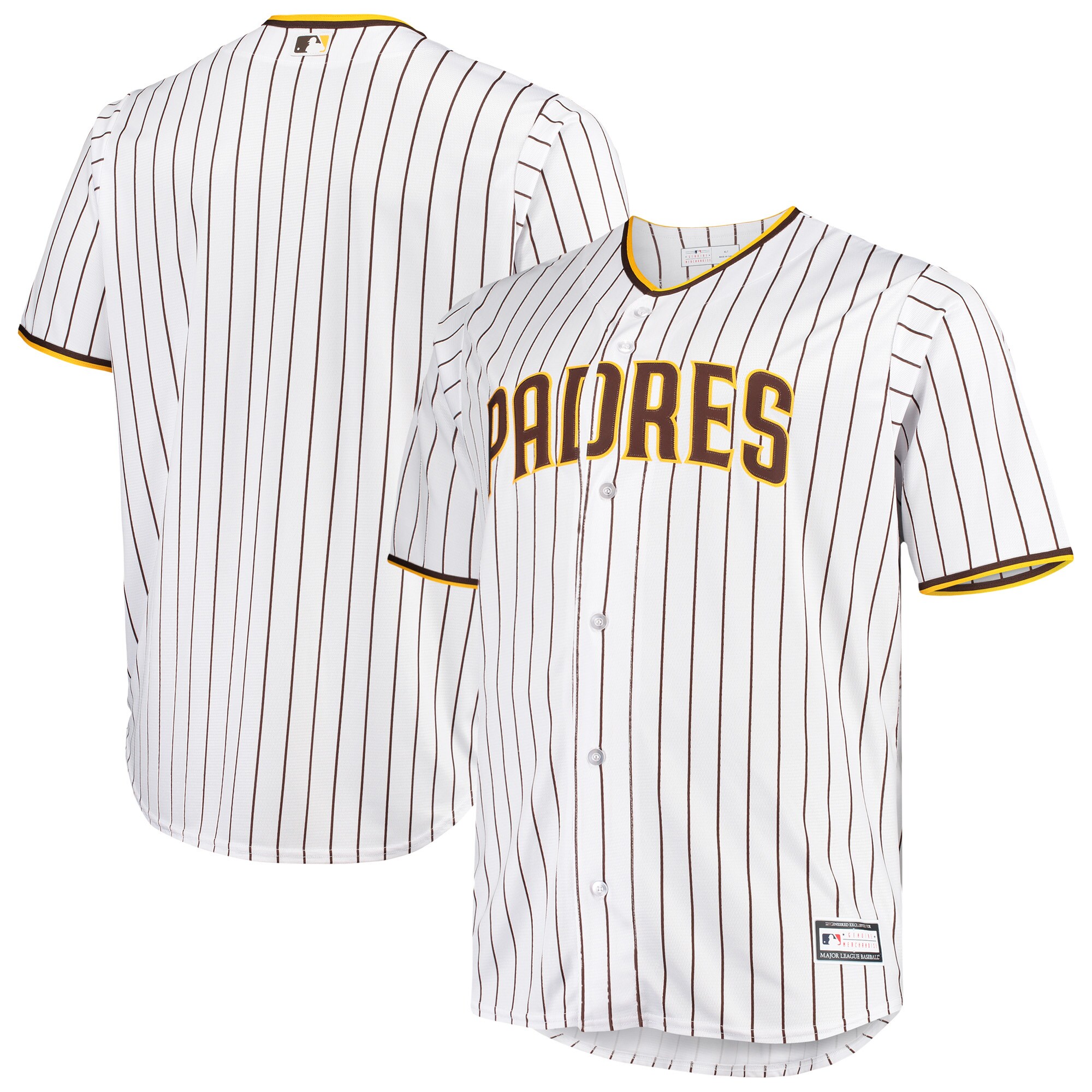 Alternative view of San Diego Padres Big & Tall Home Replica Team Jersey – White/brown