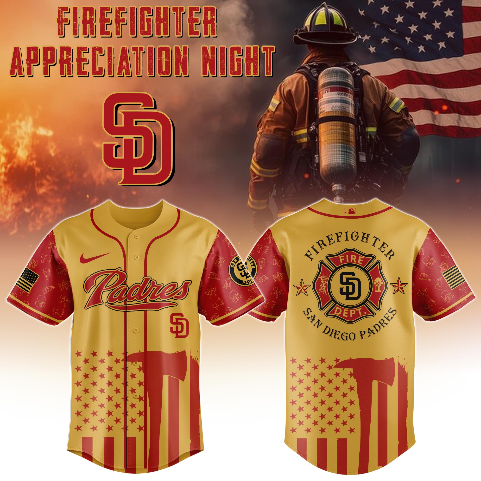 San Diego Padres Mlb X Firefighter Appreciation Night Special Edition Custom Baseball Jersey 2025