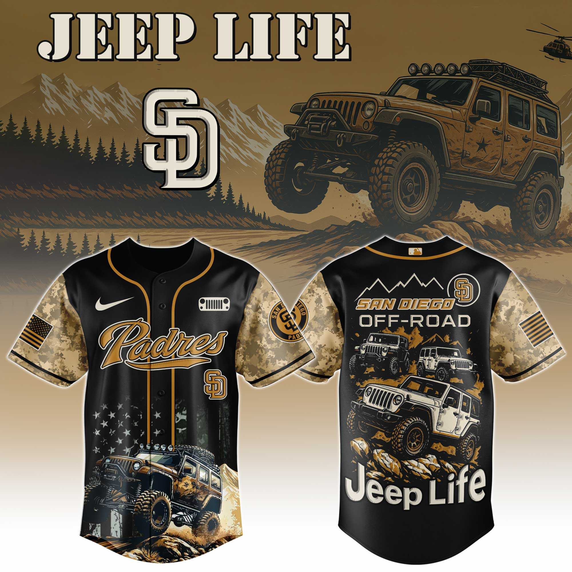 San Diego Padres Mlb X Jeep Life Custom Baseball Jersey