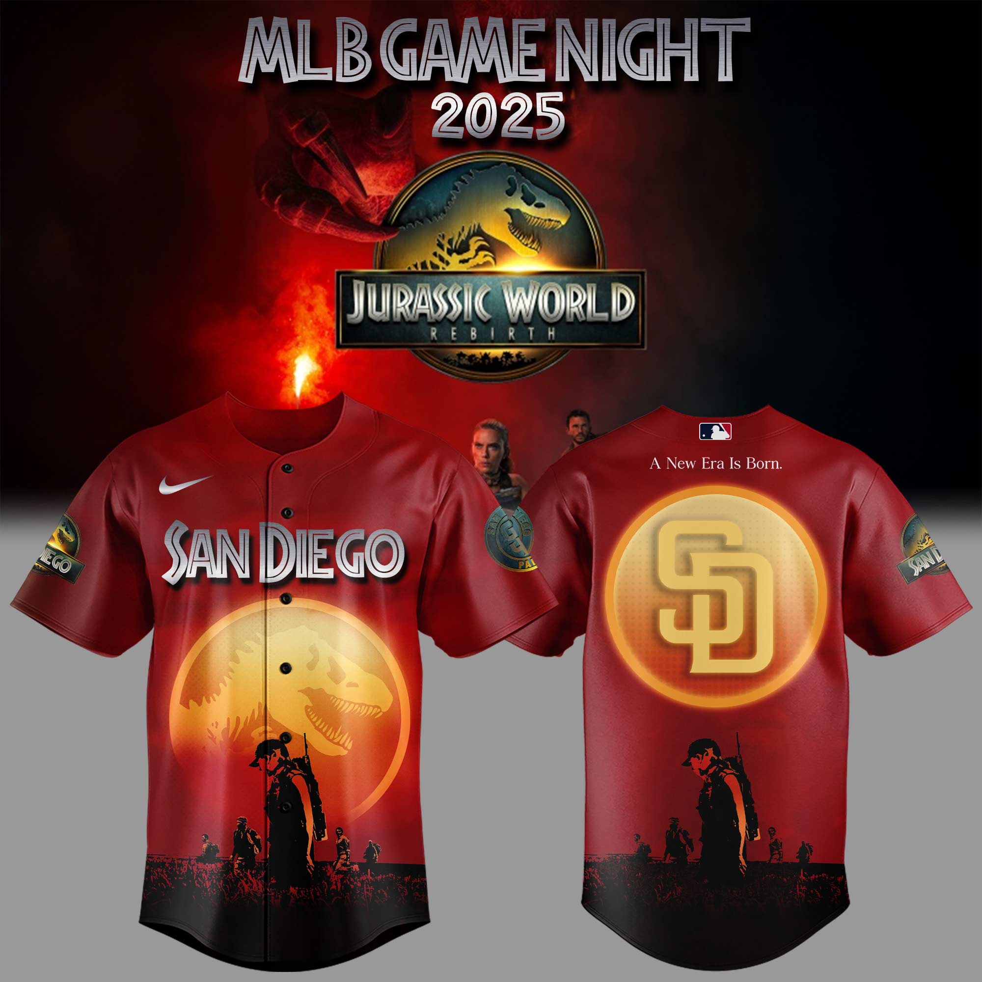 San Diego Padres Mlb X Jurassic World New Era Custom Baseball Jersey