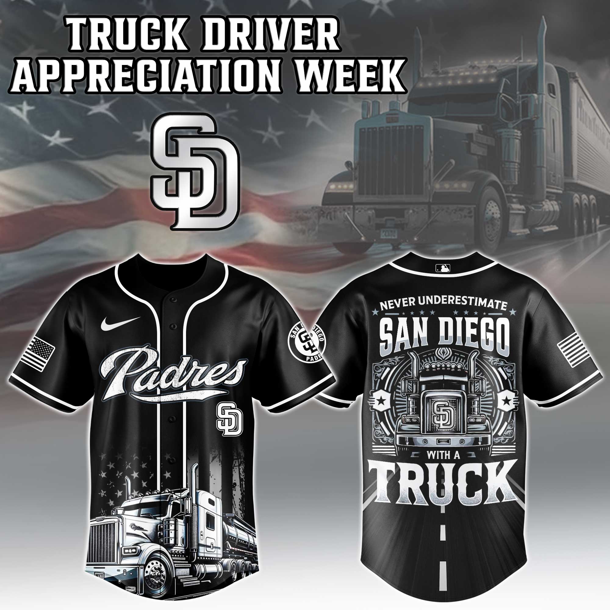 San Diego Padres Mlb X Nation Truck Driver Appreciation Week Limited Edition Custom Baseball Jersey 2025
