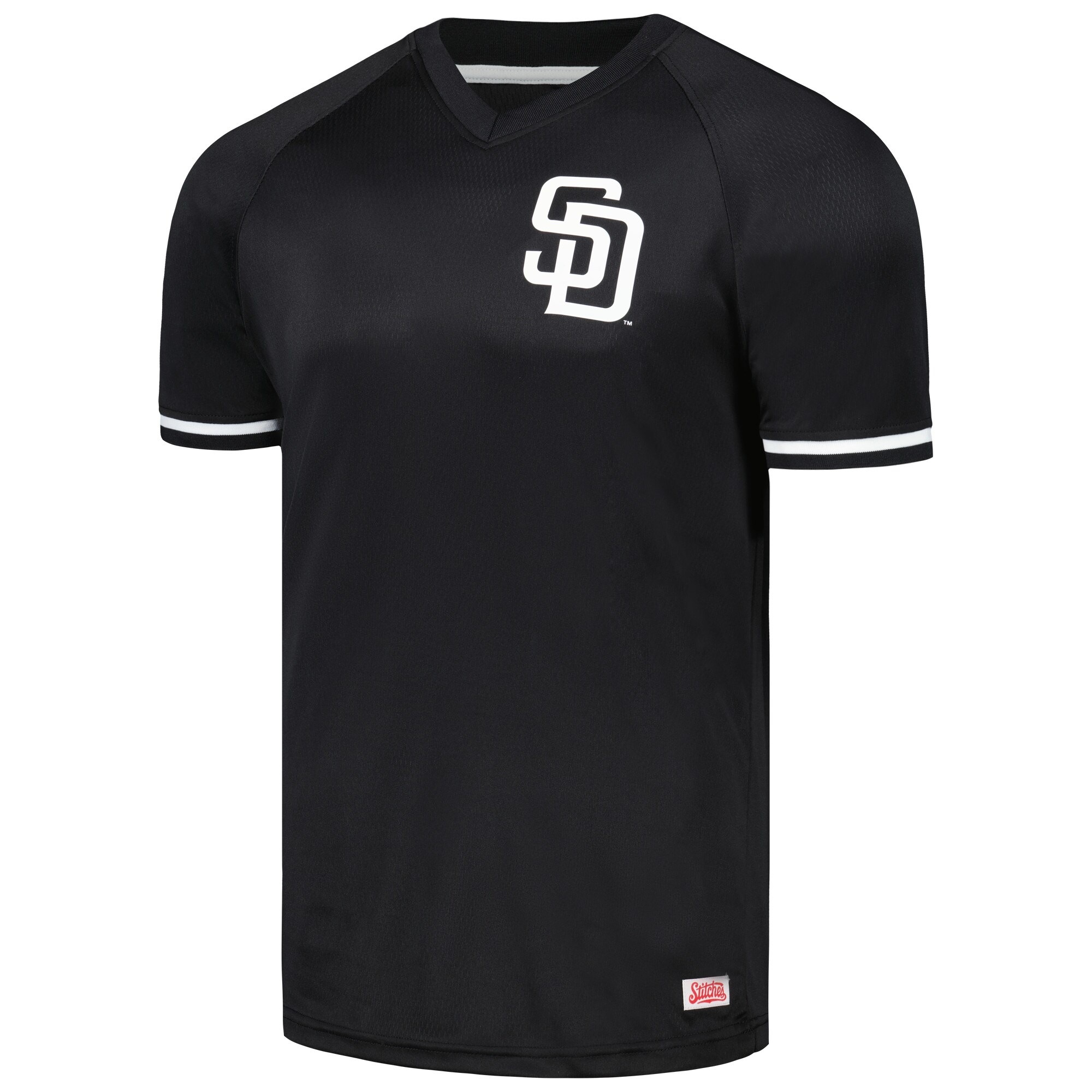Alternative view of San Diego Padres Stitches Black Raglan V-neck Jersey