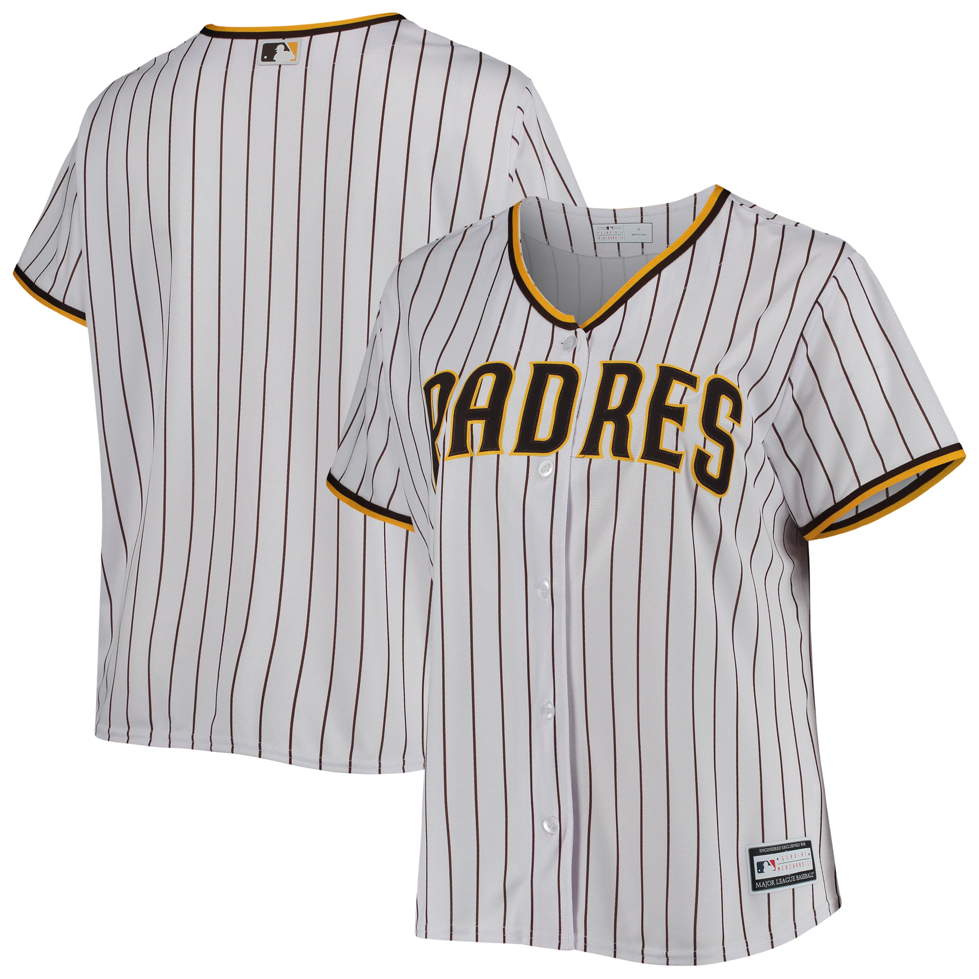 San Diego Padres Women’s Plus Size Road Replica Team Jersey – White/brown