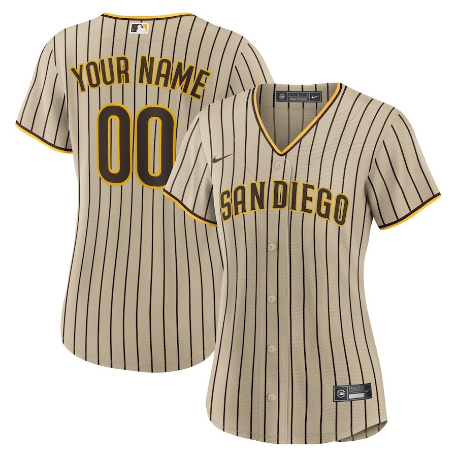 San Diego Padres Women's Road Custom Jersey - Brown 