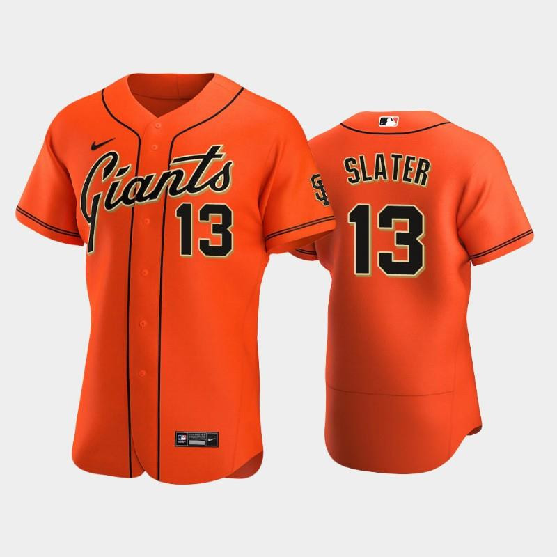 San Francisco Giants 13 Austin Slater Alternate Jersey Orange Jersey 