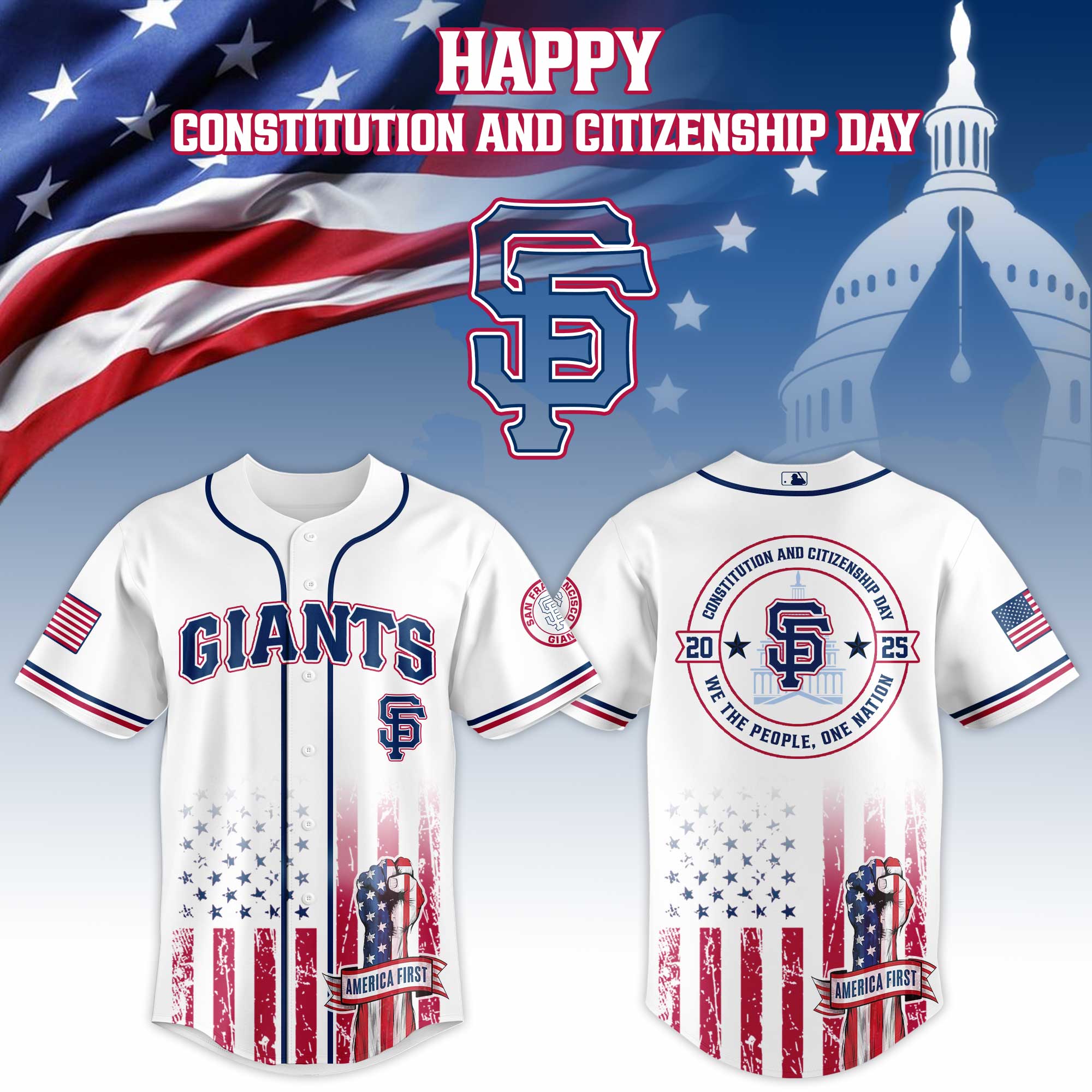 San Francisco Giants Mlb X Usa Happy Constitution And Citizenship Day Custom Baseball Jersey
