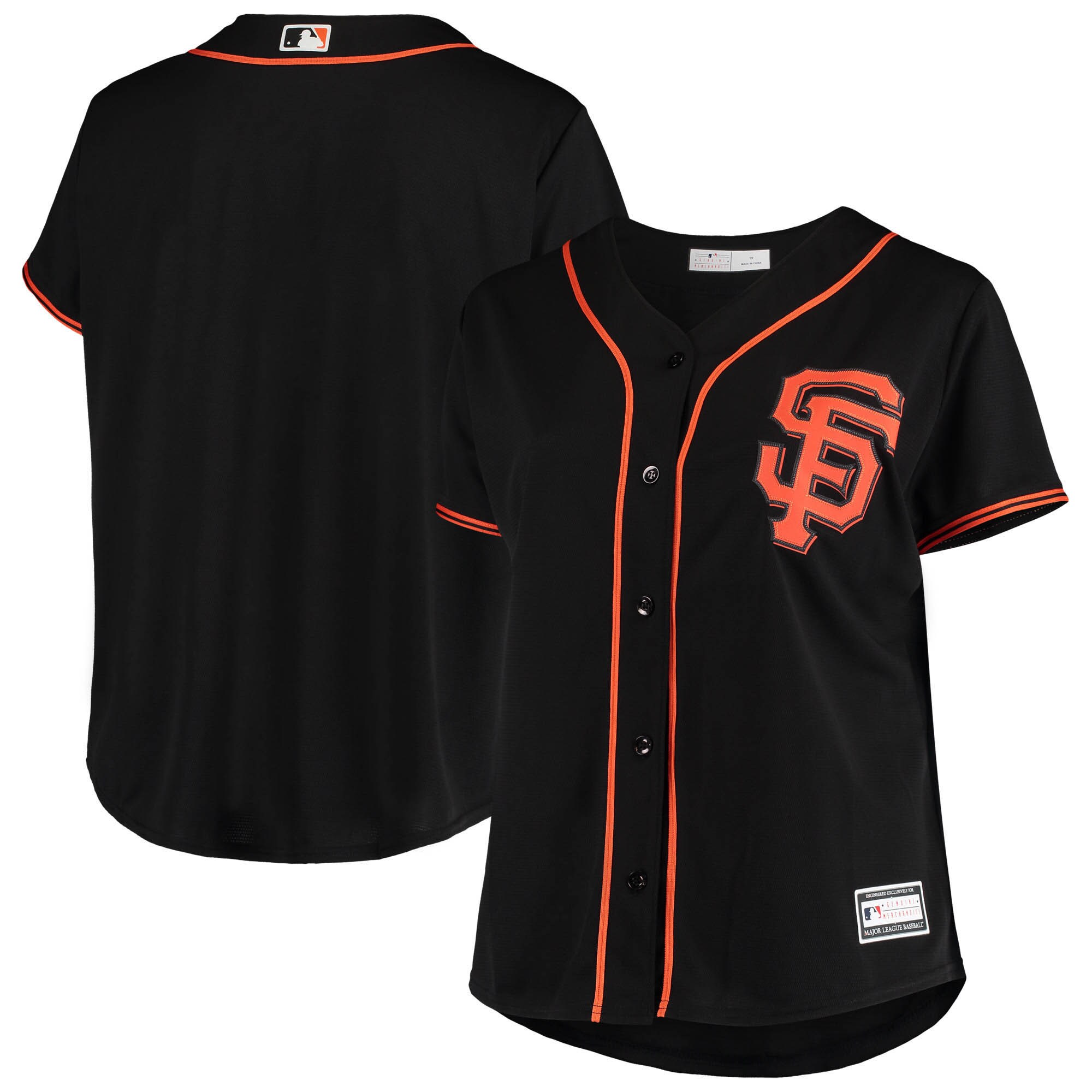 Alternative view of San Francisco Giants Women's Plus Size Sanitized Replica Team Jersey - Black