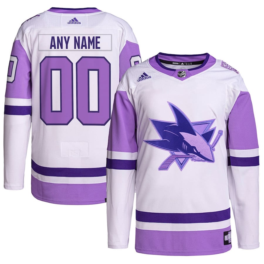 San Jose Sharks Hockey Fights Cancer Primegreen Custom Men Jersey - White/Purple - JS453 
