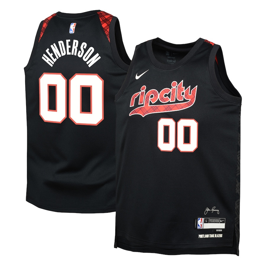 Scoot Henderson 00 Portland Trail Blazers 2023/24 City Edition Swingman YOUTH Jersey - Black - JS169 