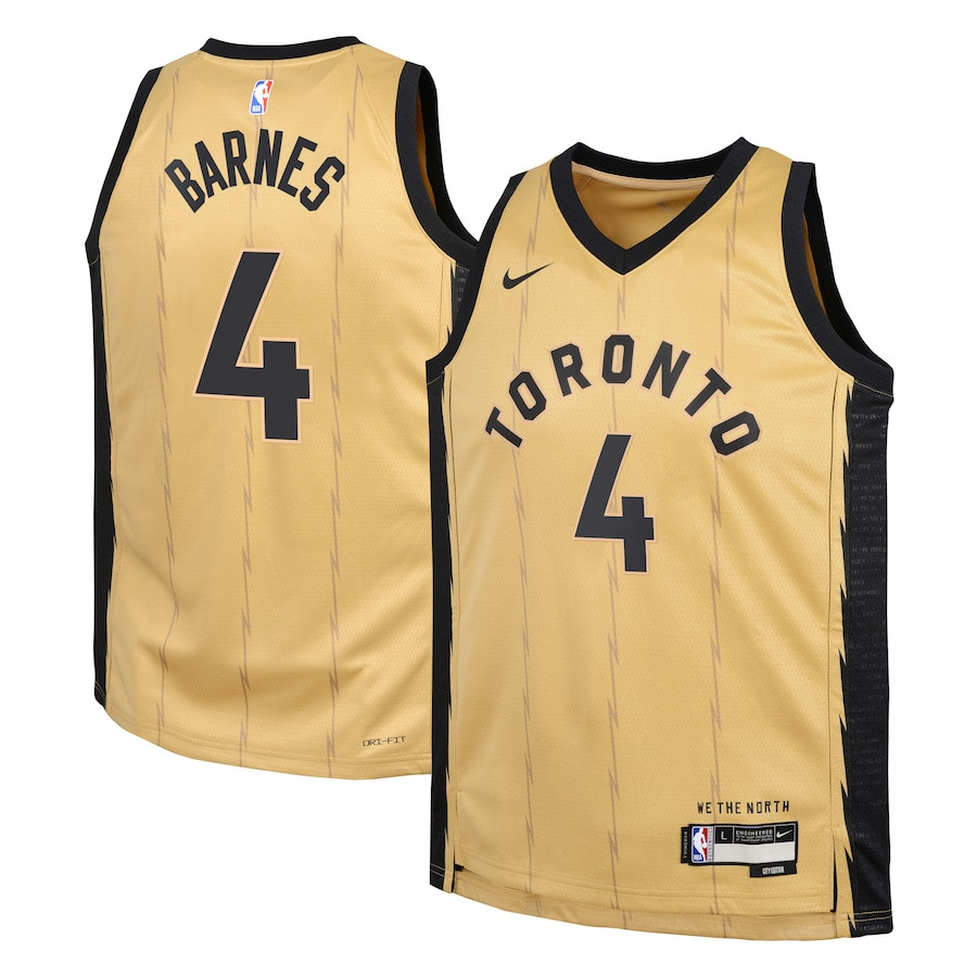 Scottie Barnes 4 Toronto Raptors 2023/24 City Edition Swingman YOUTH Jersey - Gold - JS804 
