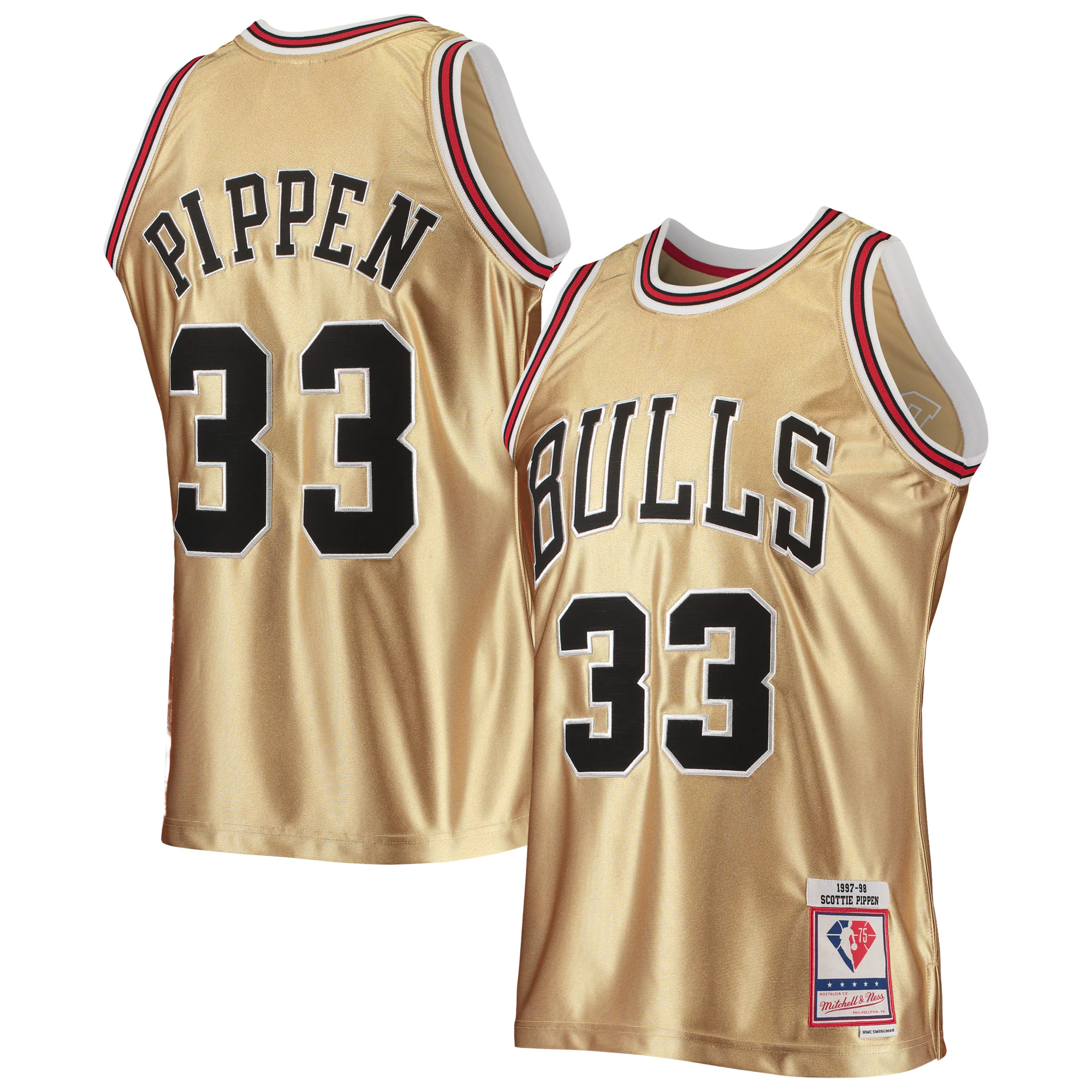 Alternative view of Scottie Pippen Chicago Bulls Mitchell & Ness 75th Anniversary 1997/98 Hardwood Classics Swingman Jersey - Gold