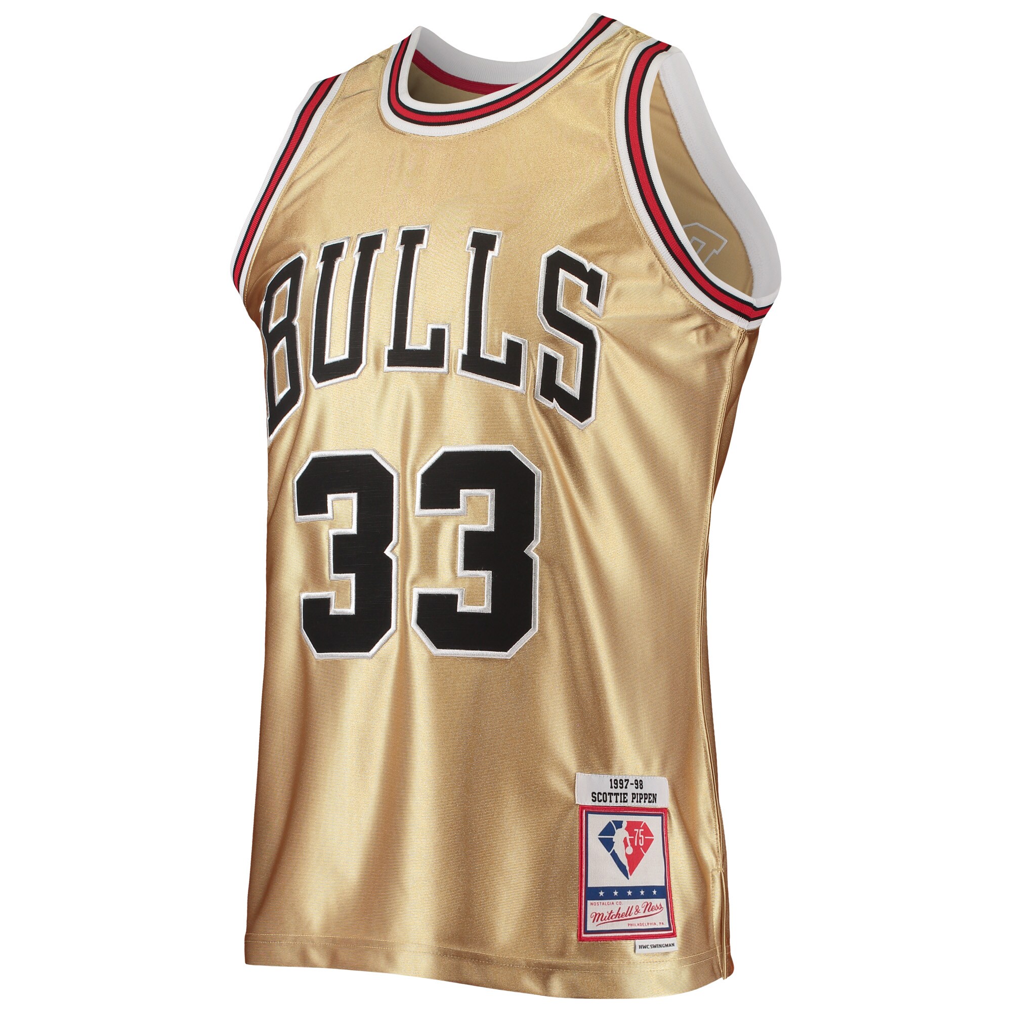Alternative view of Scottie Pippen Chicago Bulls Mitchell & Ness 75th Anniversary 1997/98 Hardwood Classics Swingman Jersey - Gold