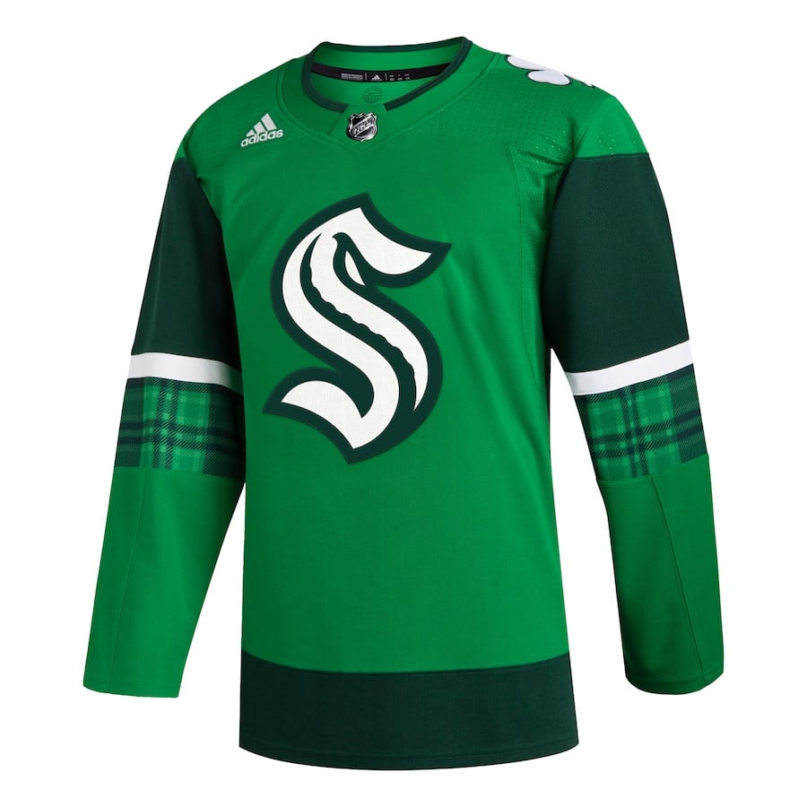 Alternative view of Seattle Kraken 2023 St. Patrick's Day Primegreen Men Jersey - Kelly Green - JS561 