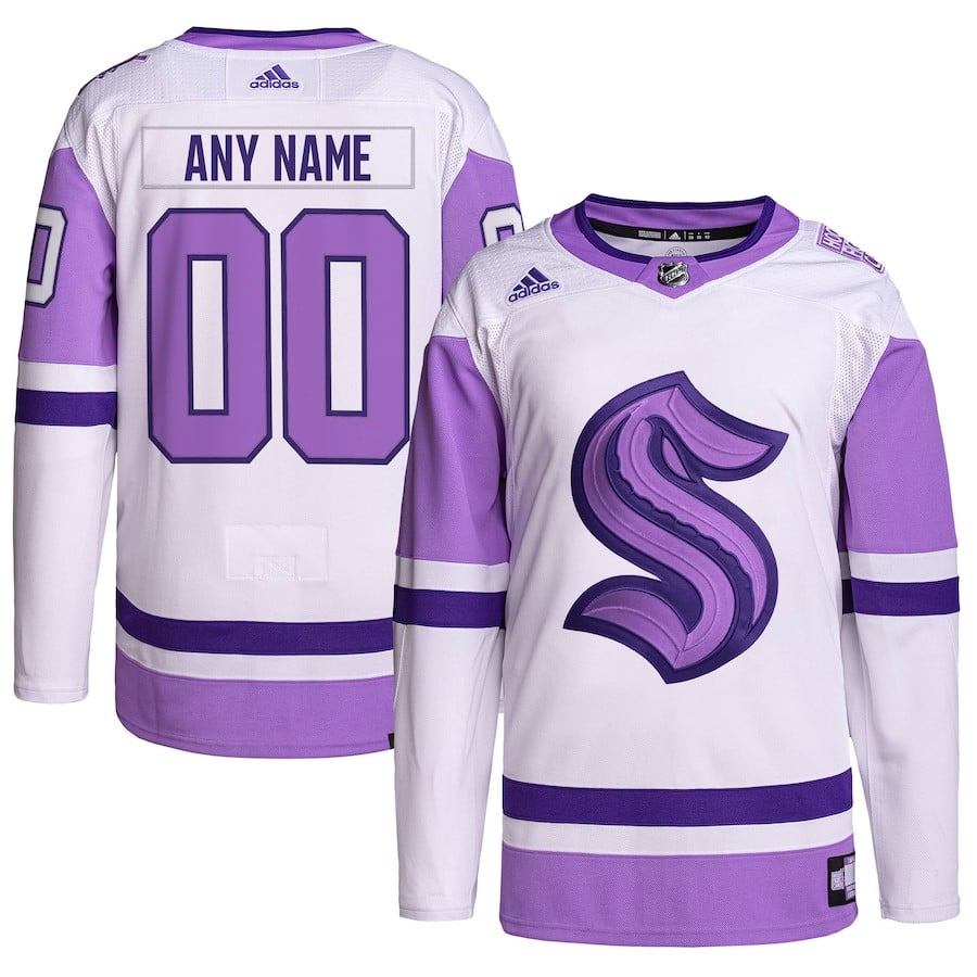Seattle Kraken Hockey Fights Cancer Primegreen Custom Men Jersey - White/Purple - JS603 
