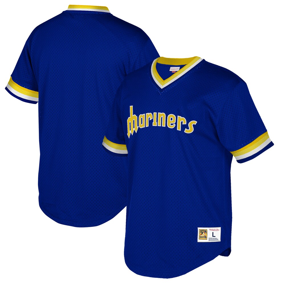 Seattle Mariners Mitchell & Ness Cooperstown Collection Mesh Wordmark V-neck Jersey - Royal