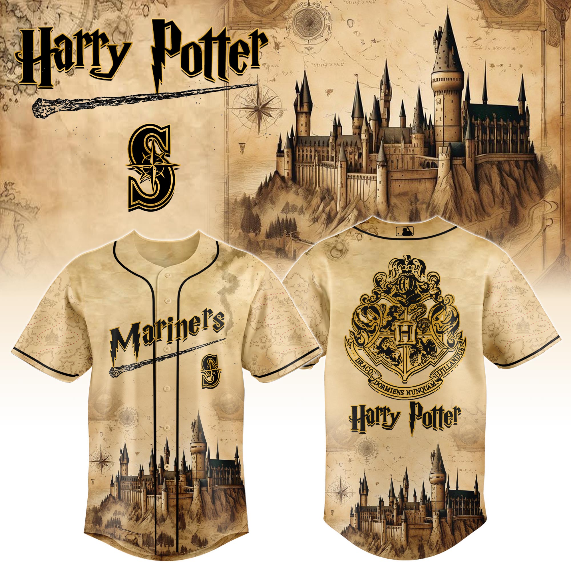 Seattle Mariners Mlb X Harry Potter Magic On The Mound Custom Baseball Jersey