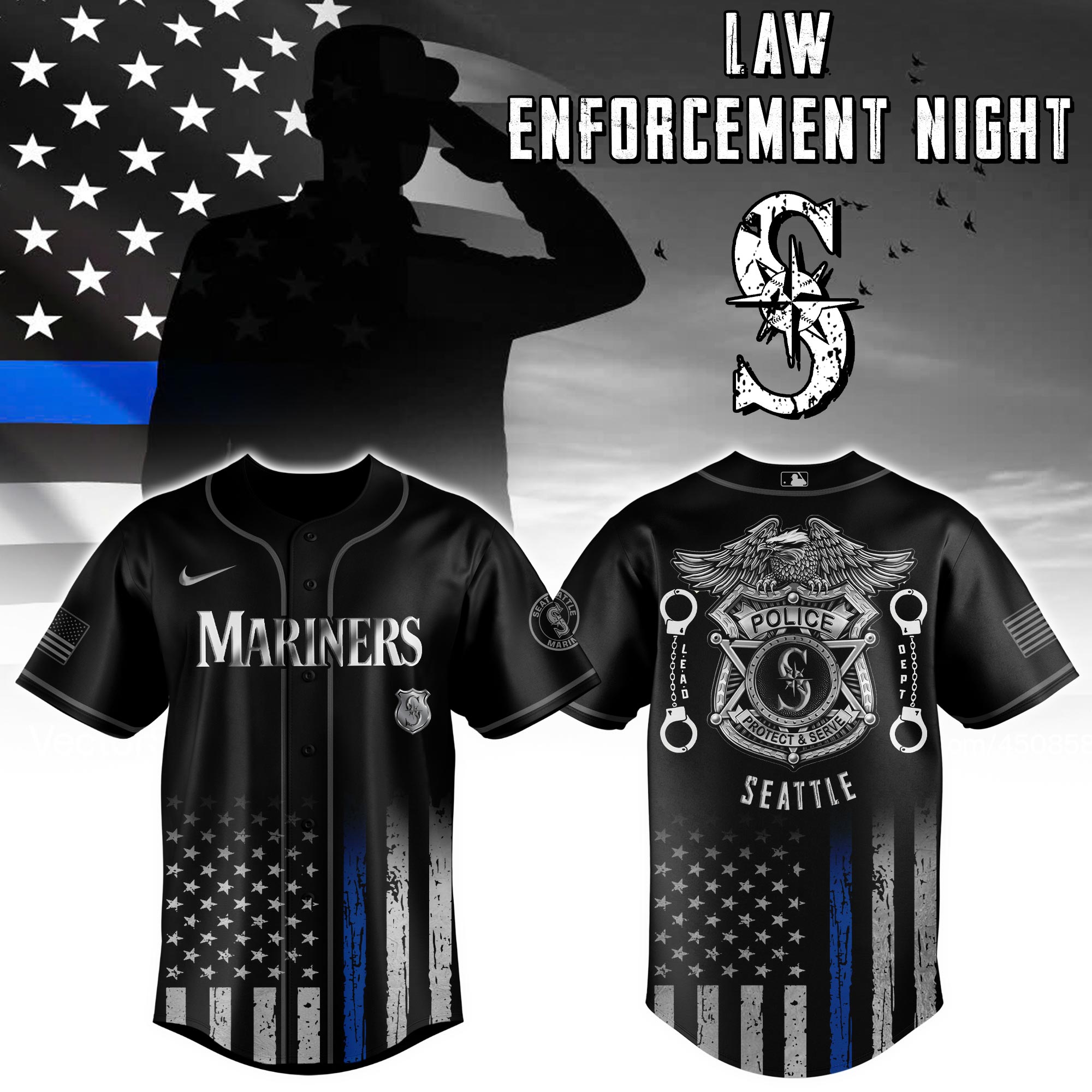 Seattle Mariners Mlb X Law Enforcement Night Edition Custom Baseball Jersey 2025