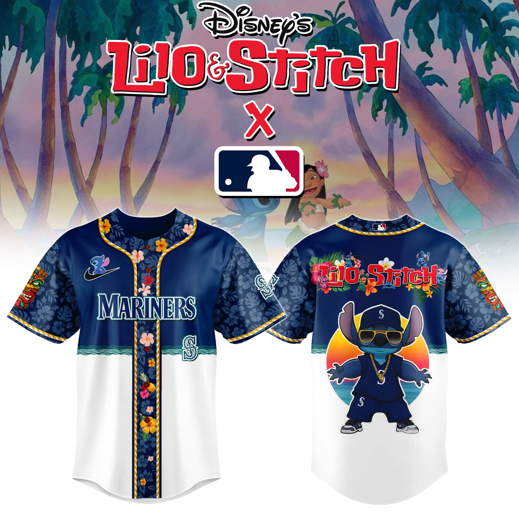 Seattle Mariners Mlb X Lilo & Stitch Custom Baseball Jersey