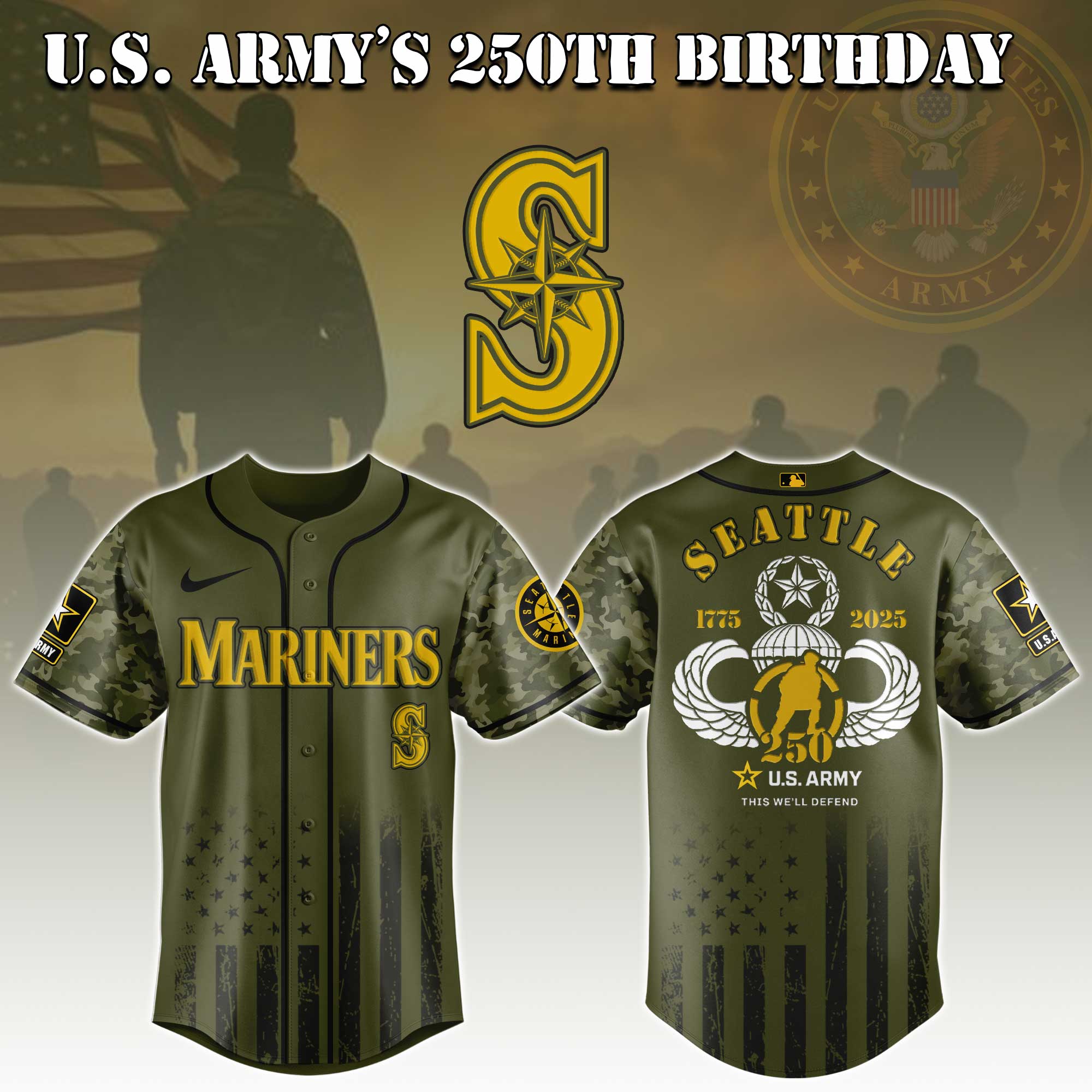 Seattle Mariners Mlb X U.s. Army This We'll Defend Custom Baseball Jersey