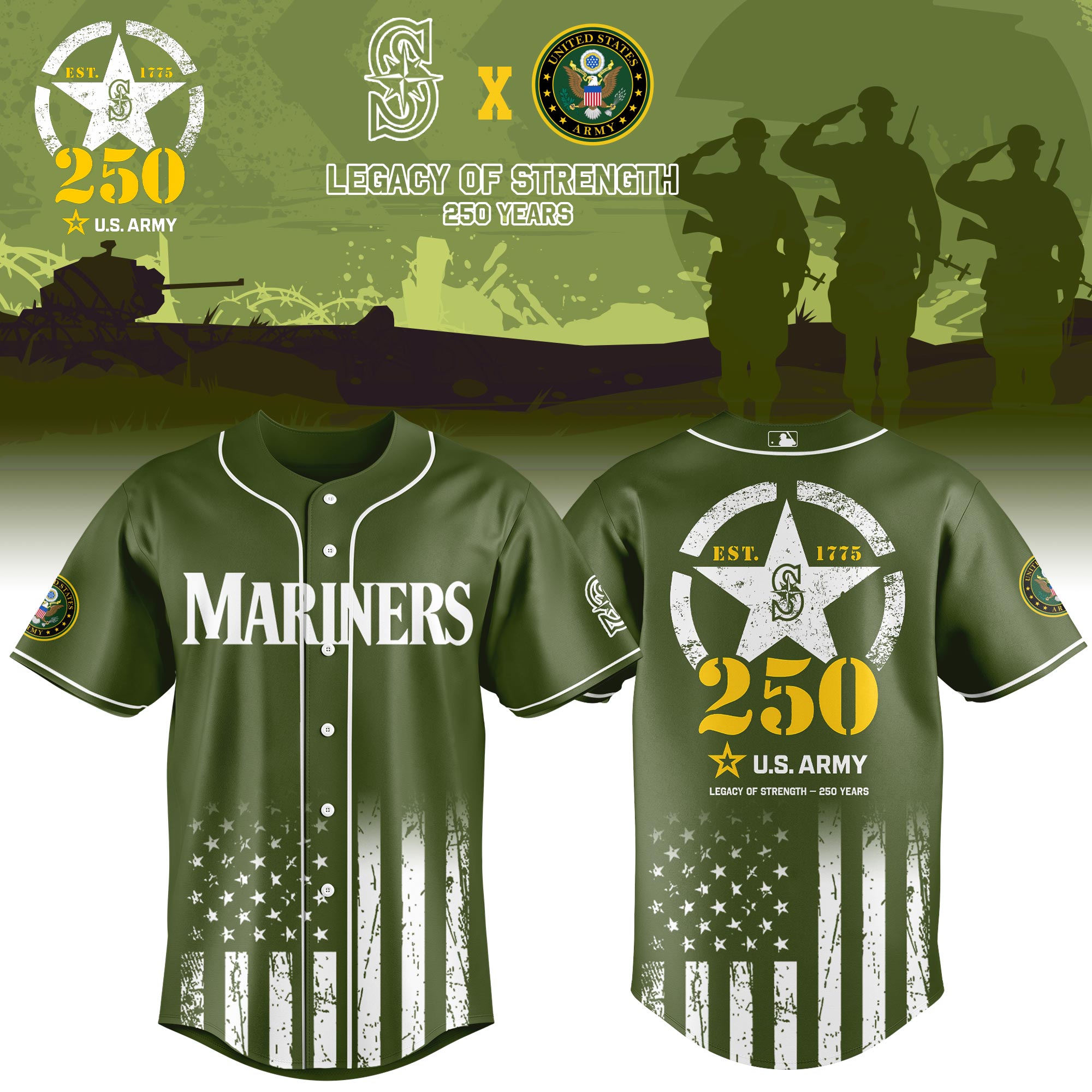 Seattle Mariners Mlb X Usa Legacy Of Strength Custom Baseball Jersey