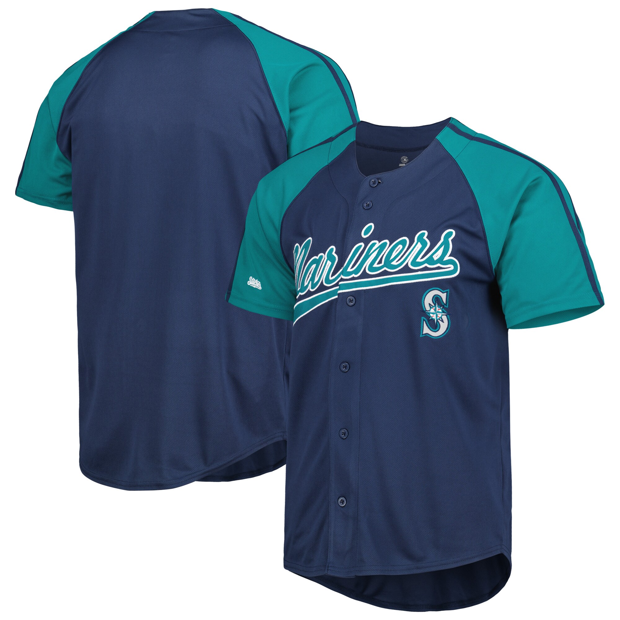 Seattle Mariners Stitches Button-down Raglan Fashion Jersey - Navy