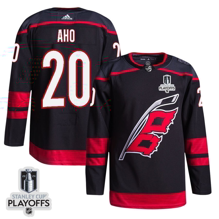 Sebastian Aho 20 Carolina Hurricanes 2024 NHL Playoffs Patch Home Jersey - Men, Black - JS469 
