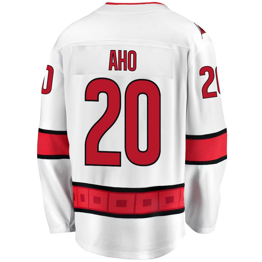 Alternative view of Sebastian Aho 20 Carolina Hurricanes Stanley Cup 2023 Playoffs Patch Away Breakaway Men Jersey - White - JS288 