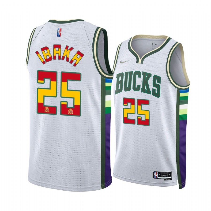 Serge Ibaka 25 Spain Flag Edition Milwaukee Bucks White Jersey Special - JS275 