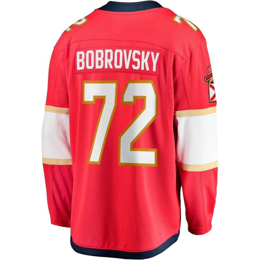 Alternative view of Sergei Bobrovsky 72 Florida Panthers 2023 Stanley Cup Final Home Primegreen Jersey - Red - JS360 