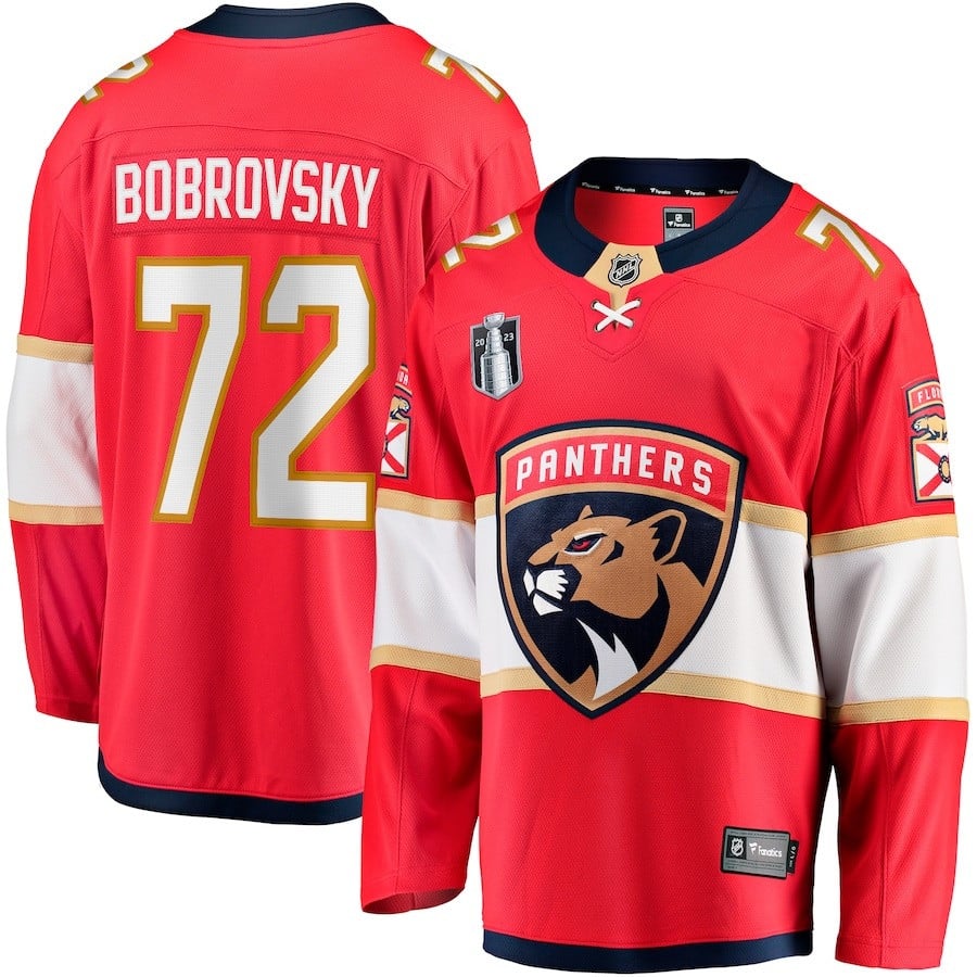 Sergei Bobrovsky 72 Florida Panthers 2023 Stanley Cup Final Home Primegreen Jersey - Red - JS360 