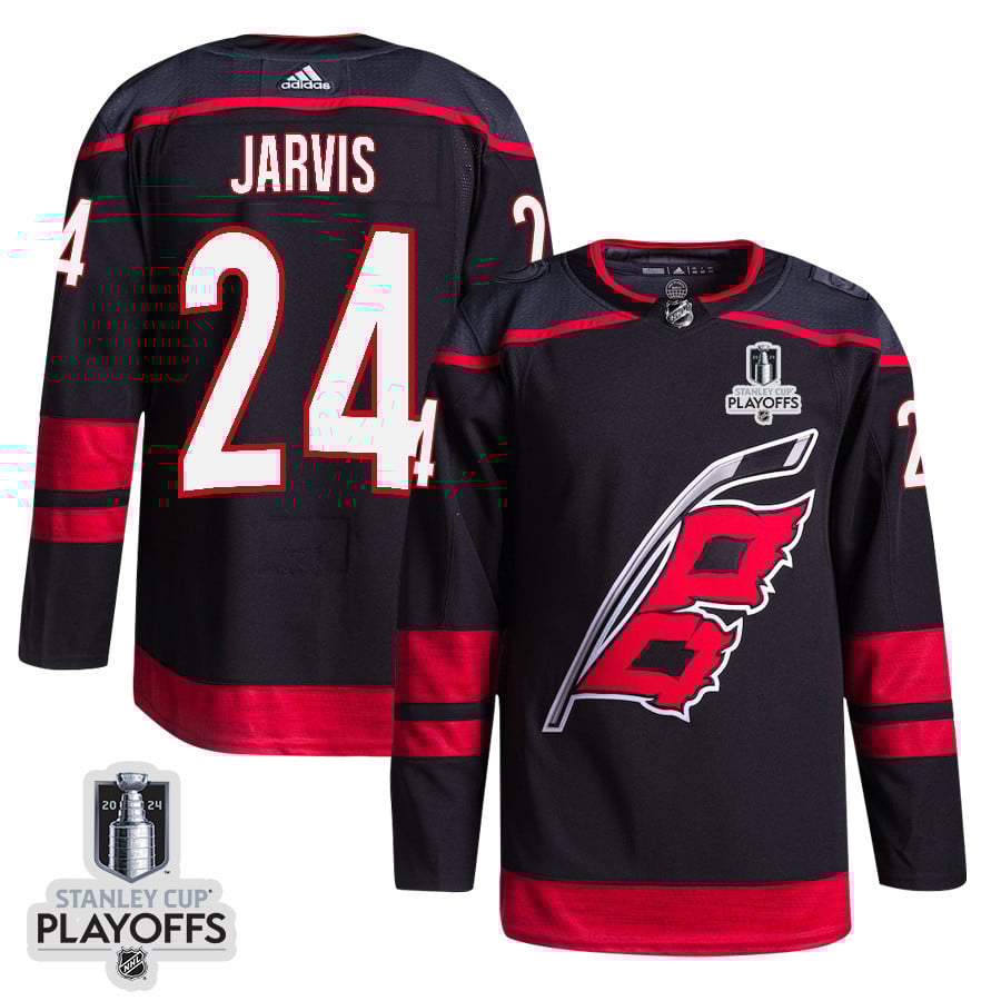 Seth Jarvis 24 Carolina Hurricanes 2024 NHL Playoffs Patch Home Jersey - Men, Black - JS206 