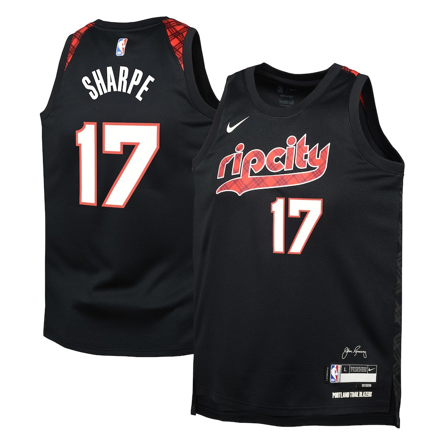 Shaedon Sharpe 17 Portland Trail Blazers 2023/24 City Edition Swingman YOUTH Jersey - Black - JS920 