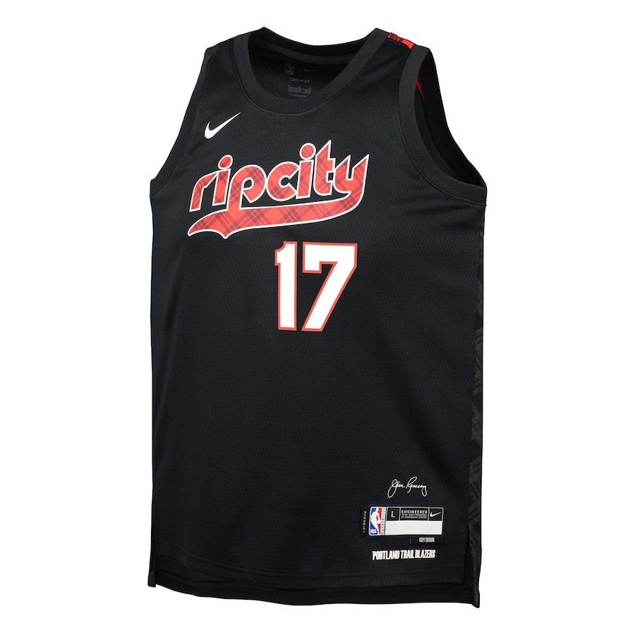 Alternative view of Shaedon Sharpe 17 Portland Trail Blazers 2023/24 City Edition Swingman YOUTH Jersey - Black - JS920 