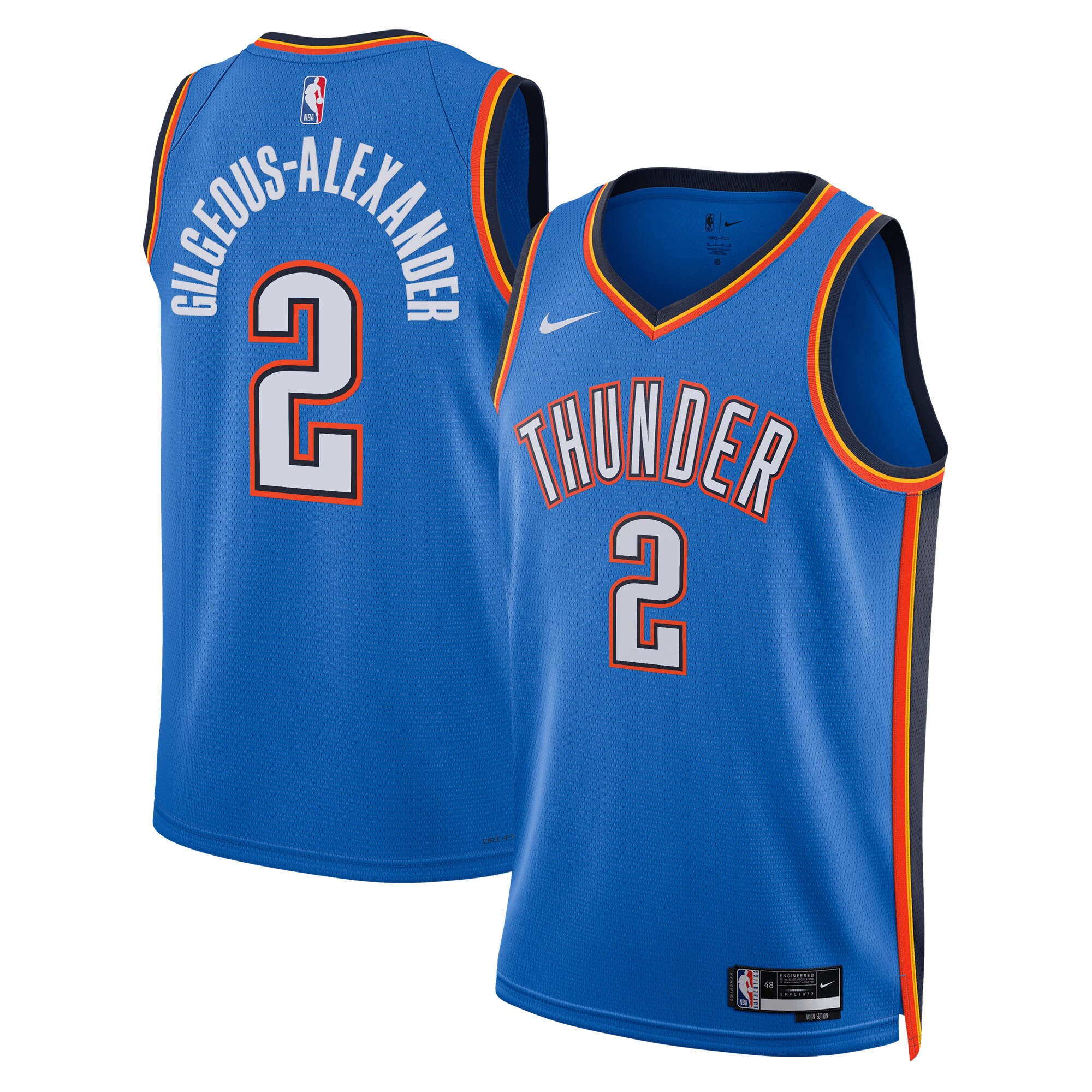 Shai Gilgeous-alexander Oklahoma City Thunder Unisex Badge Swingman Replica Jersey - Icon Edition - Blue