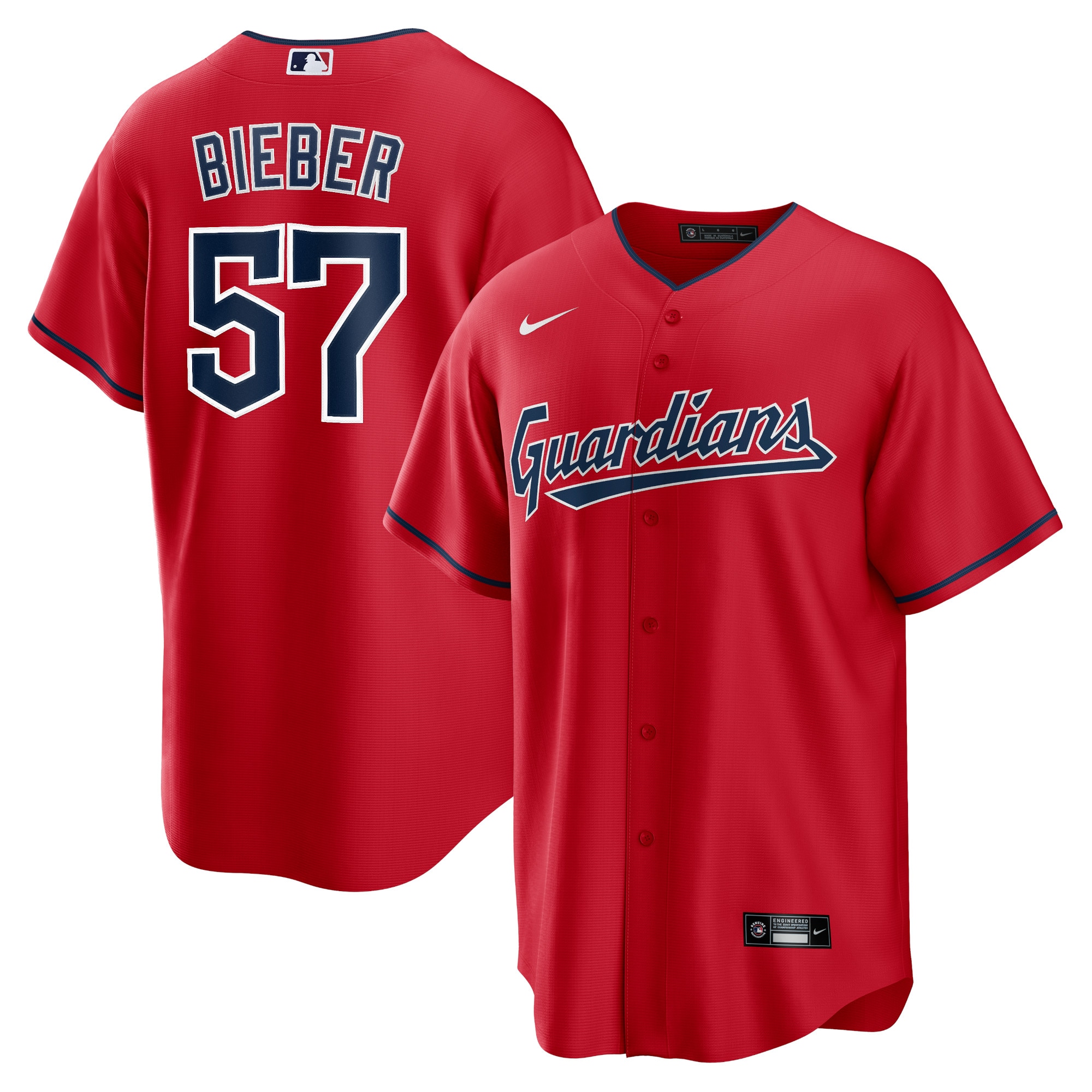 Shane Bieber Cleveland Guardians Alternate Replica Player Jersey - Red