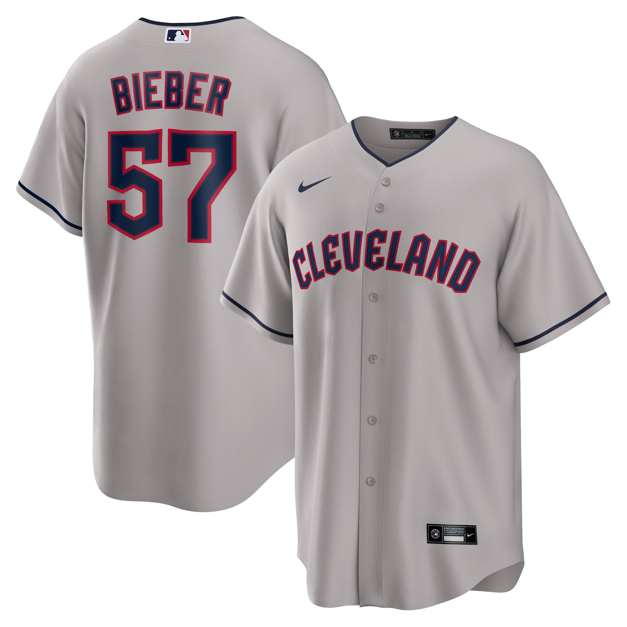 Shane Bieber Cleveland Guardians Road Replica Player Jersey - Gray