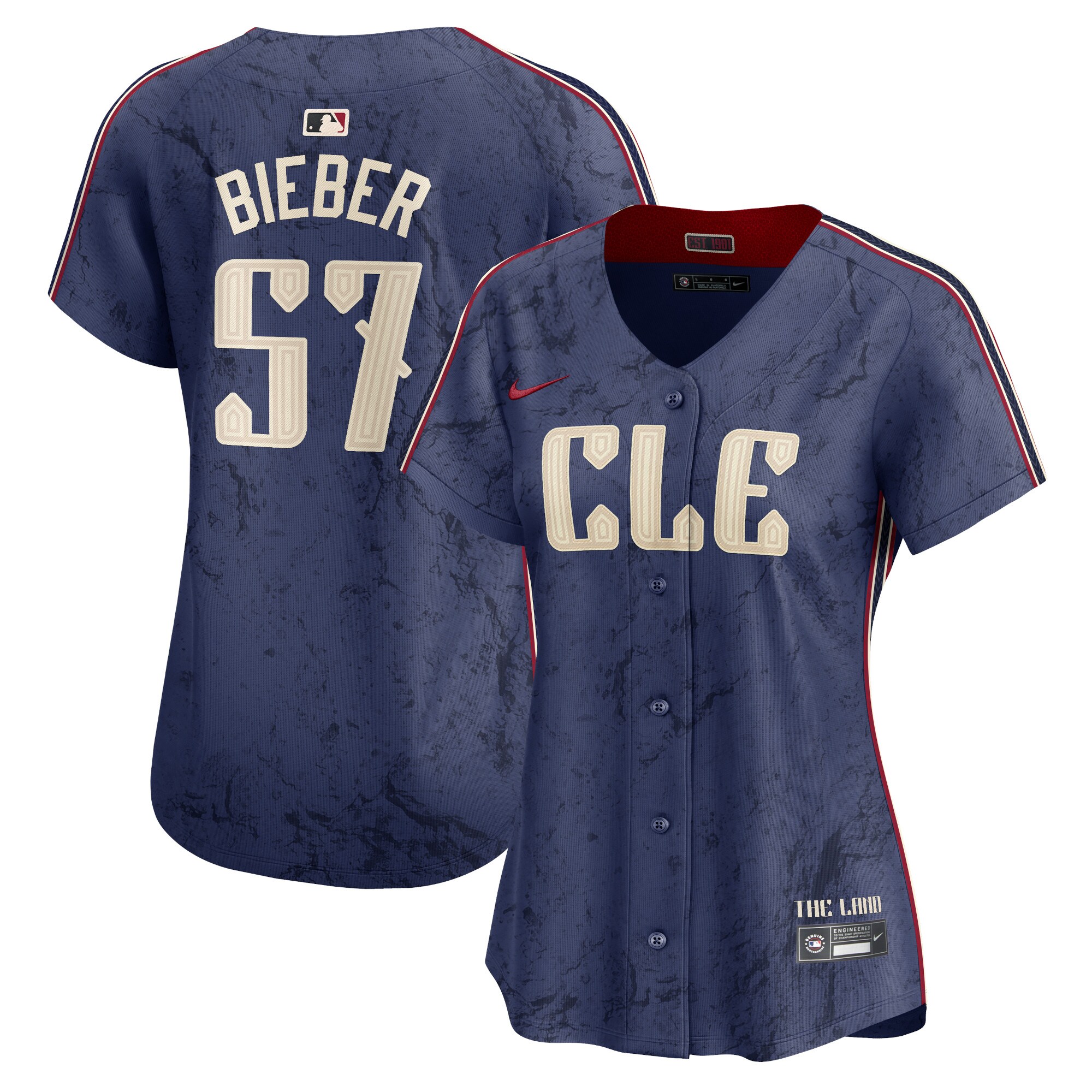 Shane Bieber Cleveland Guardians Women's 2024 City Connect Limited Jersey - Navy