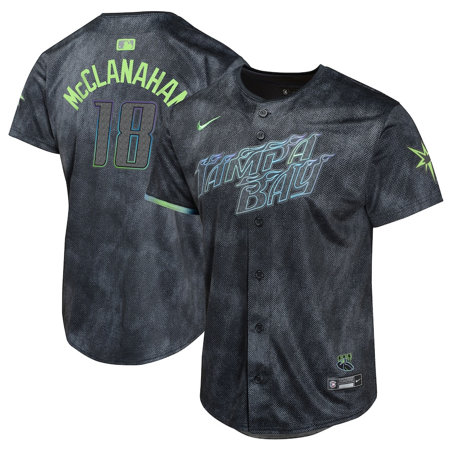 Shane McClanahan 18 Tampa Bay Rays 2024 City Connect Limited YOUTH Jersey - Charcoal - JS940 