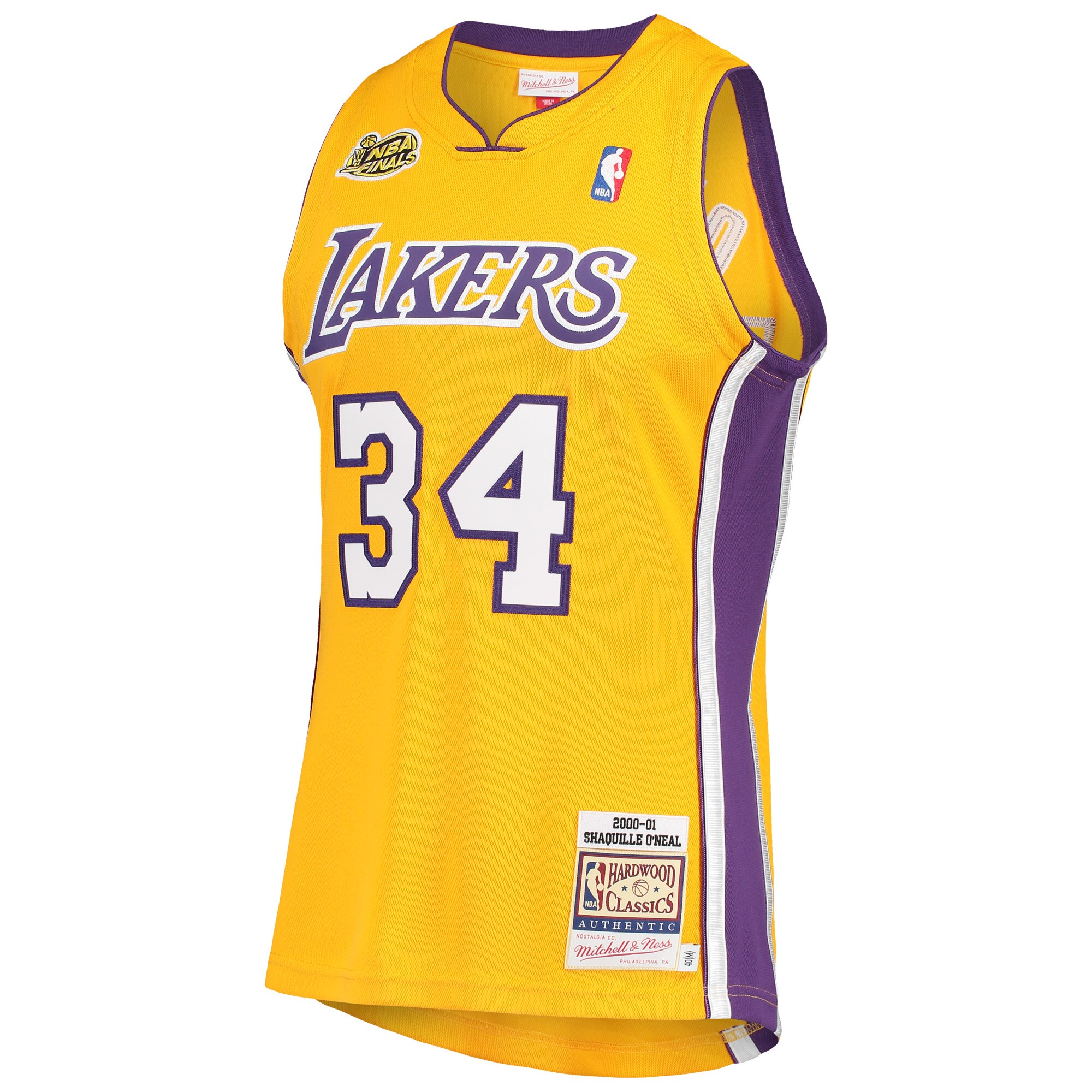 Alternative view of Shaquille O'neal Los Angeles Lakers Mitchell & Ness 2000 Nba Finals Hardwood Classics Authentic Jersey - Gold