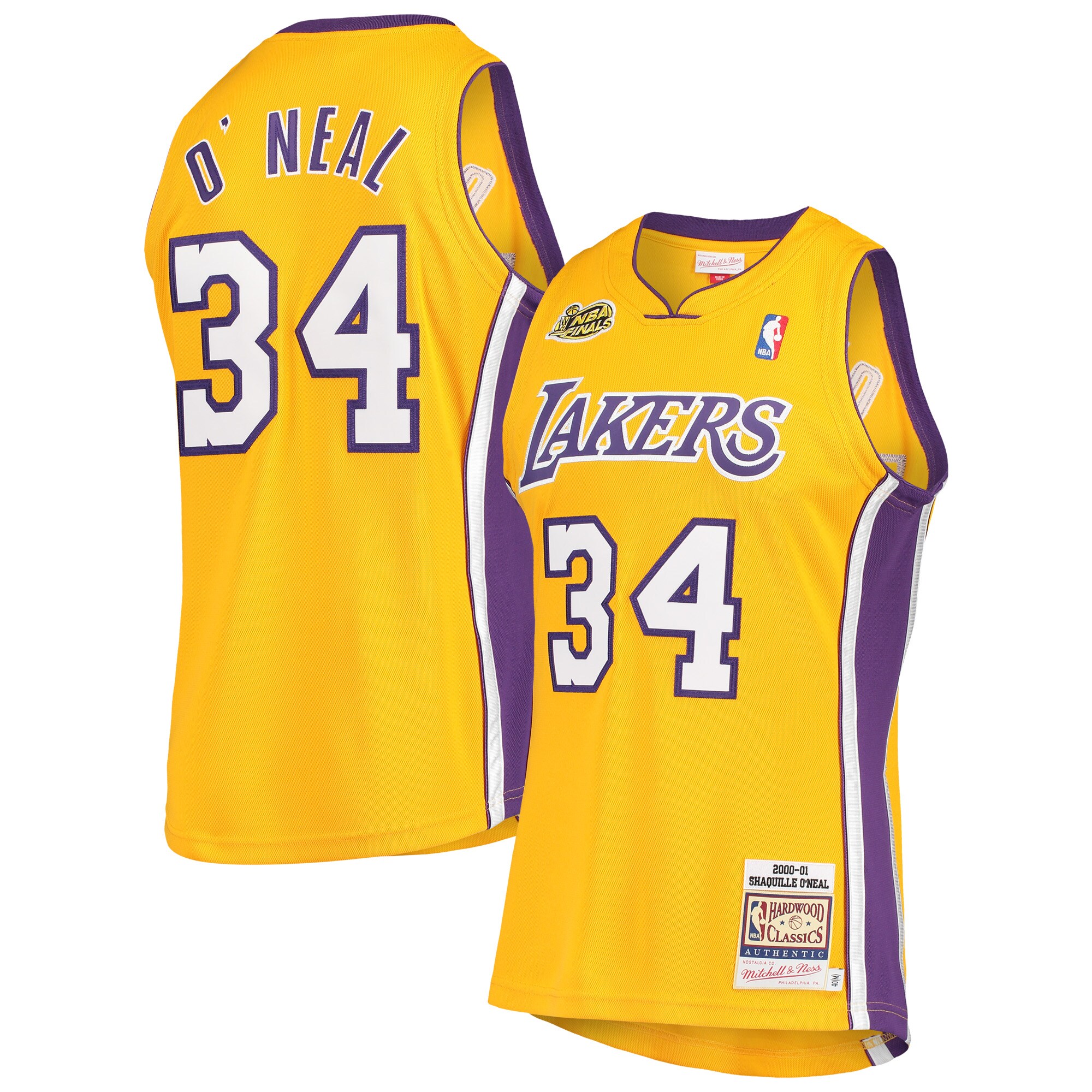 Alternative view of Shaquille O'neal Los Angeles Lakers Mitchell & Ness 2000 Nba Finals Hardwood Classics Authentic Jersey - Gold