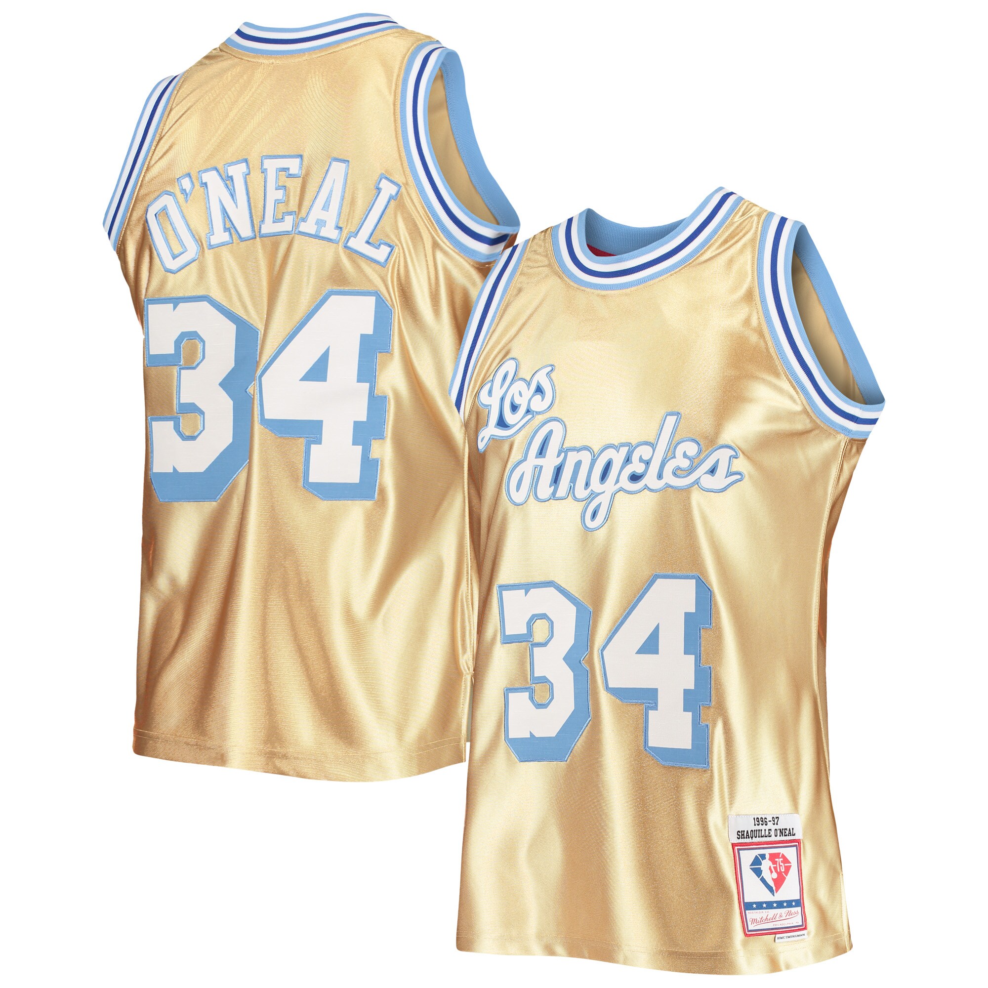 Shaquille O'neal Los Angeles Lakers Mitchell & Ness 75th Anniversary 1996/97 Hardwood Classics Swingman Jersey - Gold