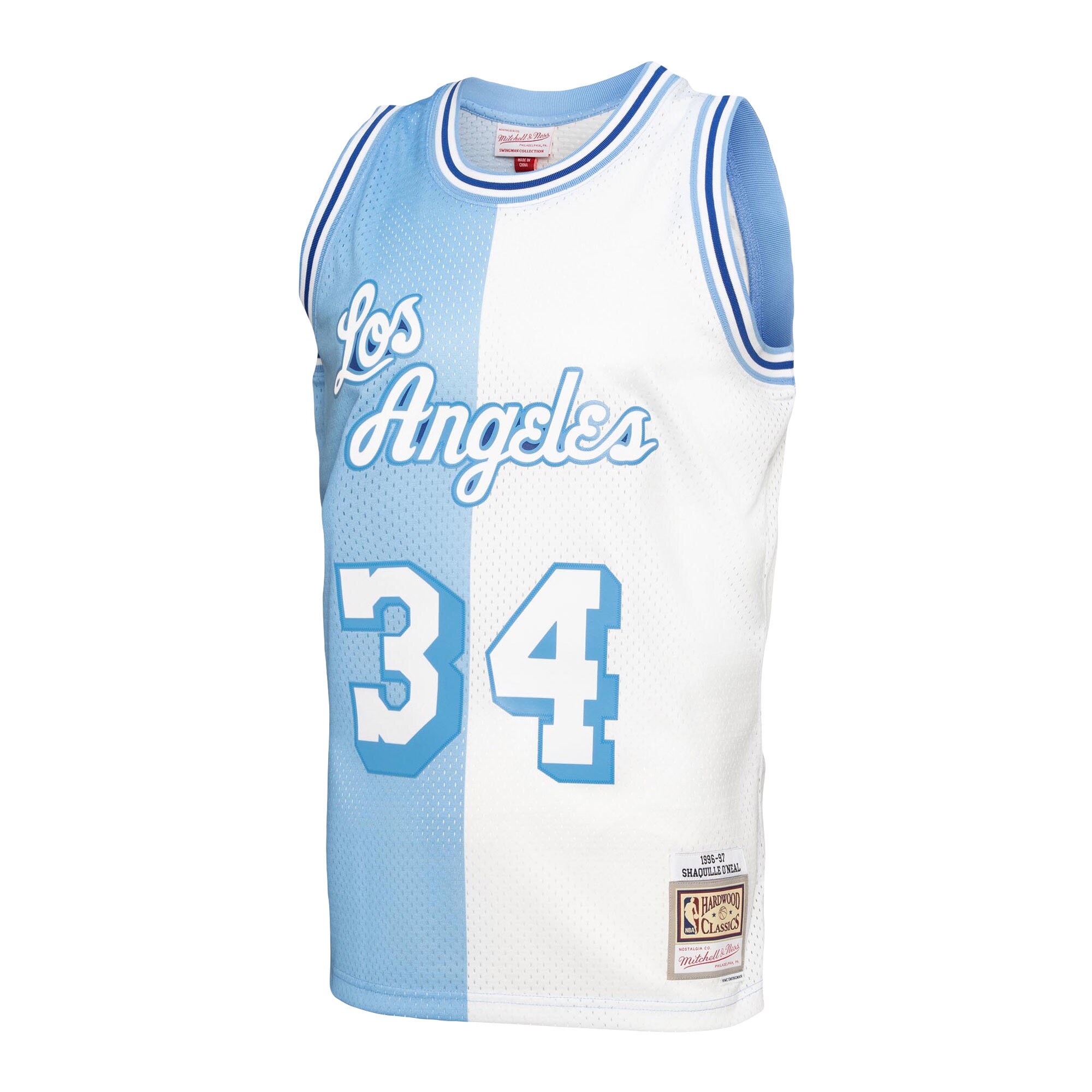 Alternative view of Shaquille O'neal Los Angeles Lakers Mitchell & Ness Big & Tall Hardwood Classics 1996/97 Split Swingman Jersey - Powder Blue/white