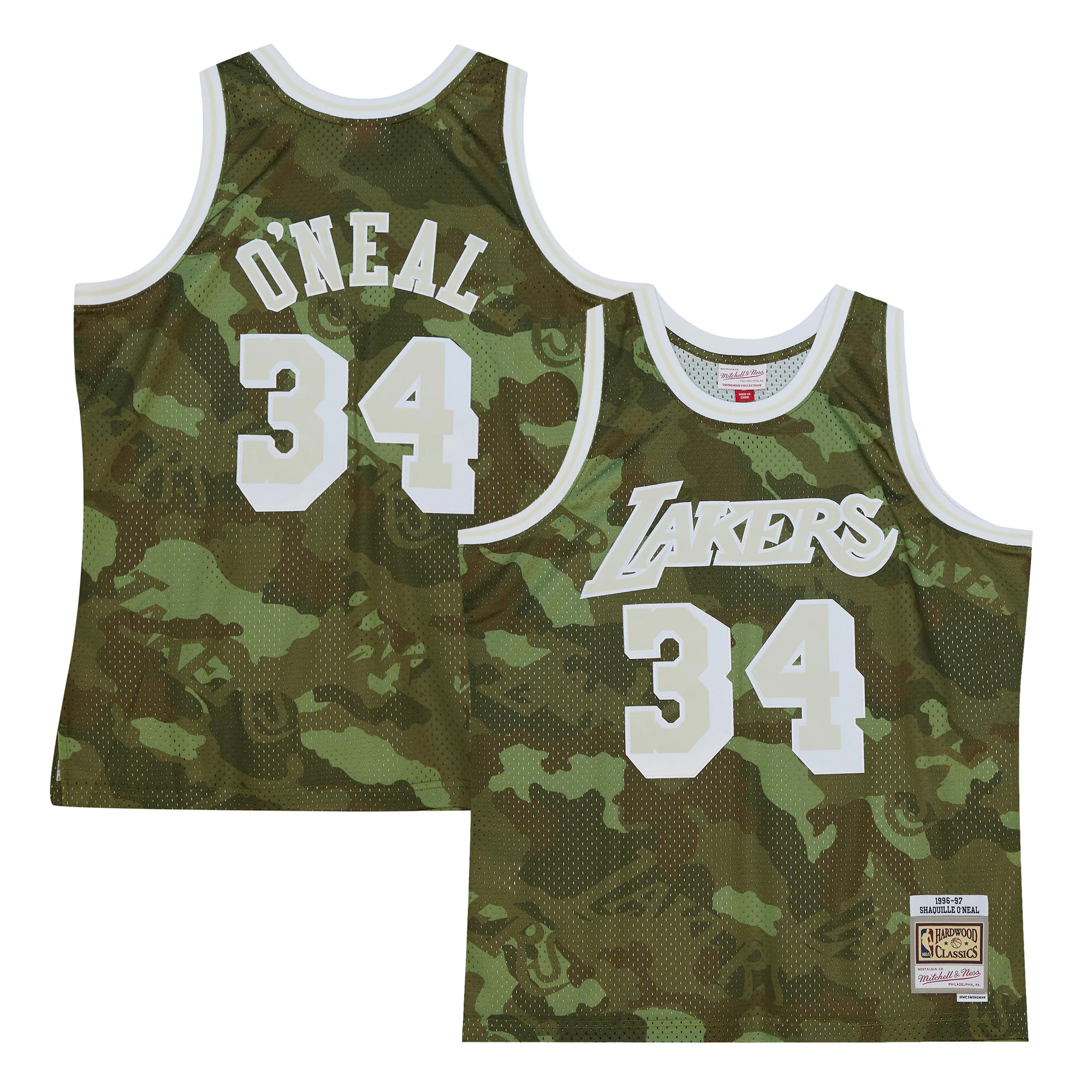 Shaquille O'neal Los Angeles Lakers Mitchell & Ness Hardwood Classics 1996/97 Ghost Green Swingman Jersey - Camo