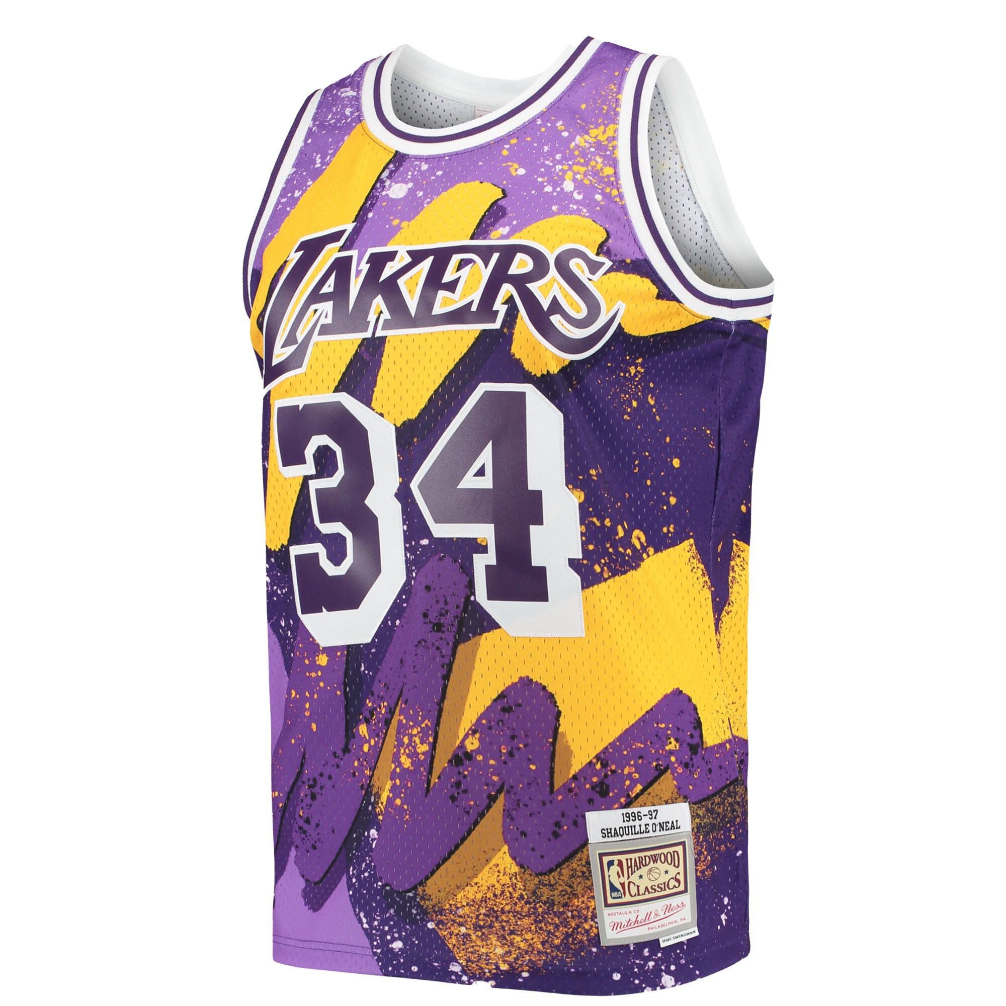 Alternative view of Shaquille O'neal Los Angeles Lakers Mitchell & Ness Hardwood Classics 1996/97 Hyper Hoops Swingman Jersey - Purple