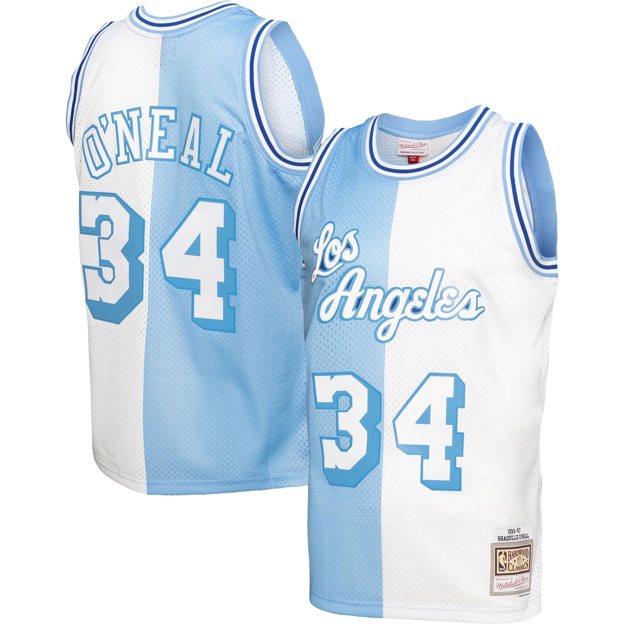 Shaquille O'neal Los Angeles Lakers Mitchell & Ness Hardwood Classics 1996/97 Split Swingman Jersey - Powder Blue/white