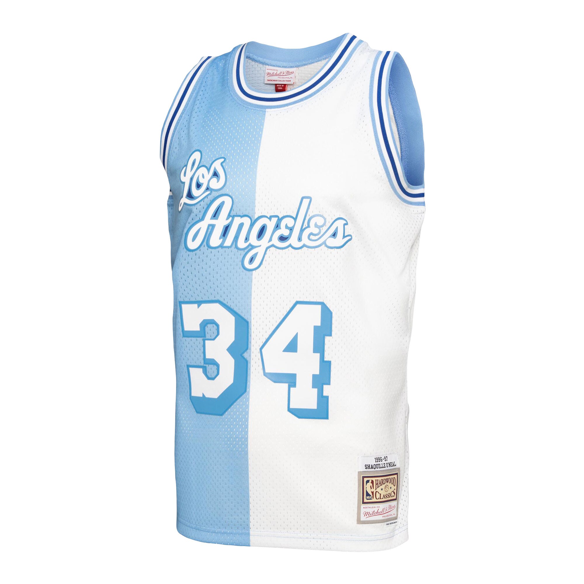 Alternative view of Shaquille O'neal Los Angeles Lakers Mitchell & Ness Hardwood Classics 1996/97 Split Swingman Jersey - Powder Blue/white
