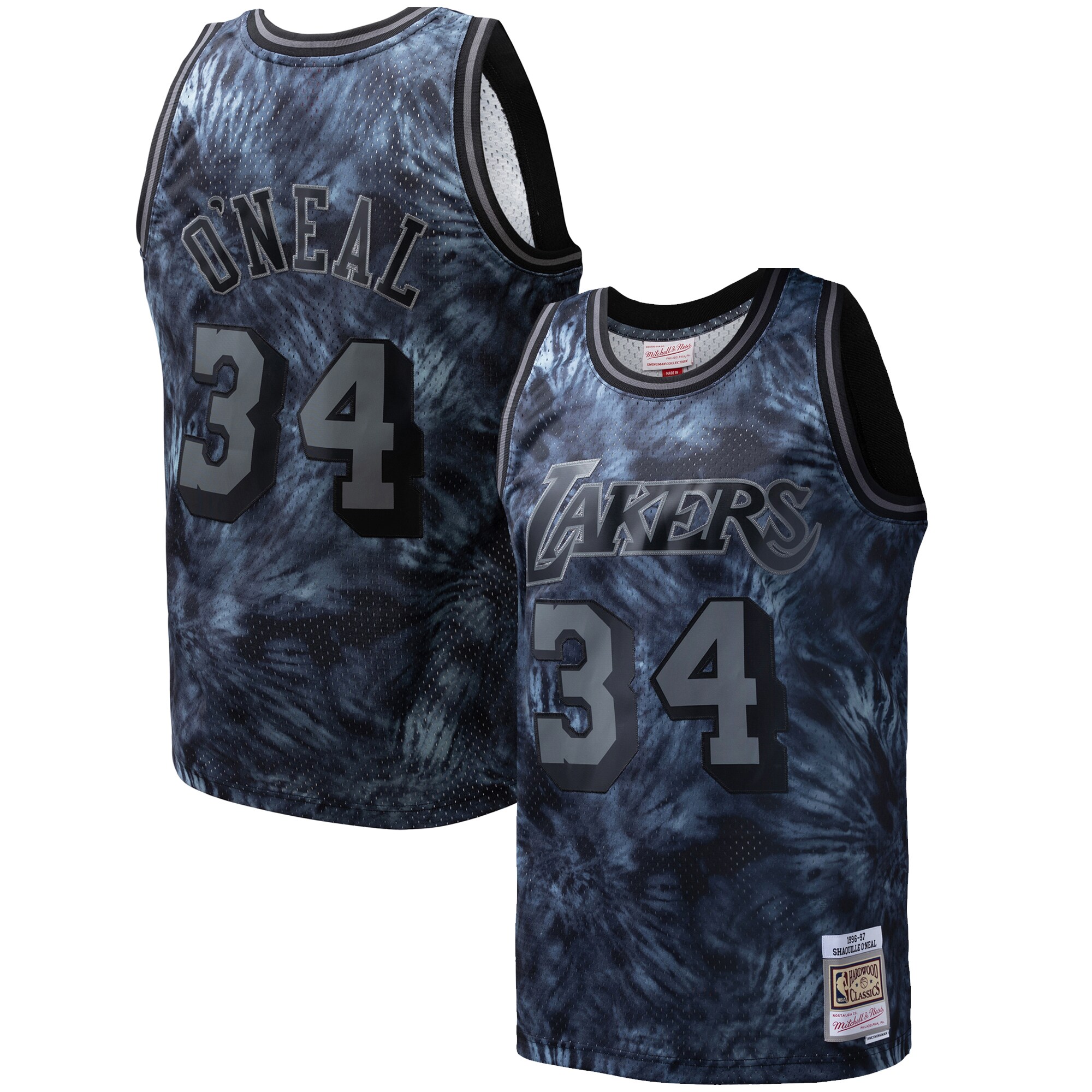 Alternative view of Shaquille O'neal Los Angeles Lakers Mitchell & Ness Hardwood Classics 1996/97 Tie-dye Swingman Jersey - Black